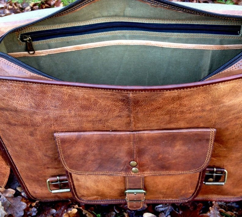 Rustic Vintage Handmade Leather Office Messenger Laptop Bag Briefcase Satchel