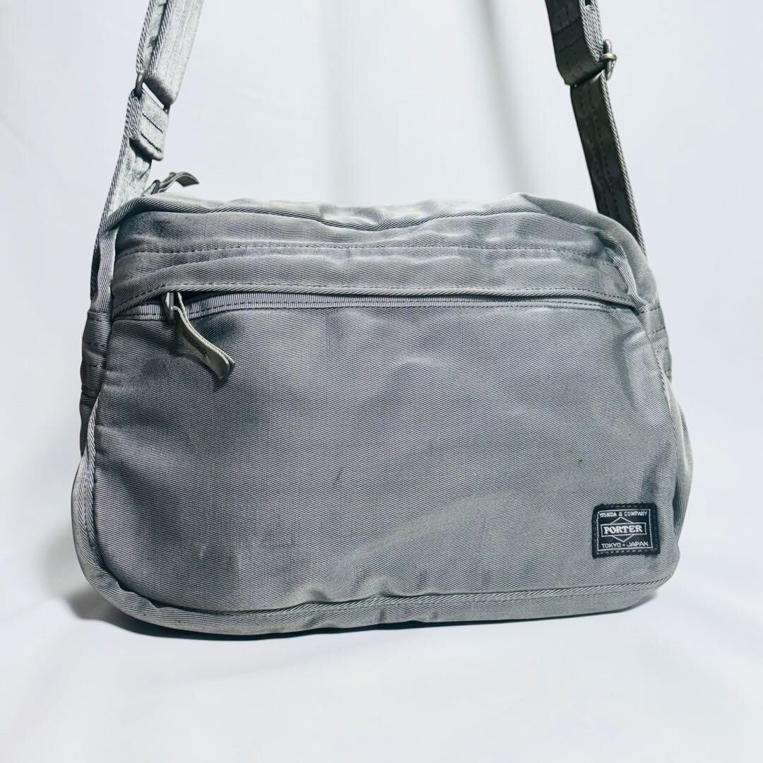 Porter Overdye Silver Gray Nylon Shoulder Bag Zip Closure Japan Men 26cm 17cm