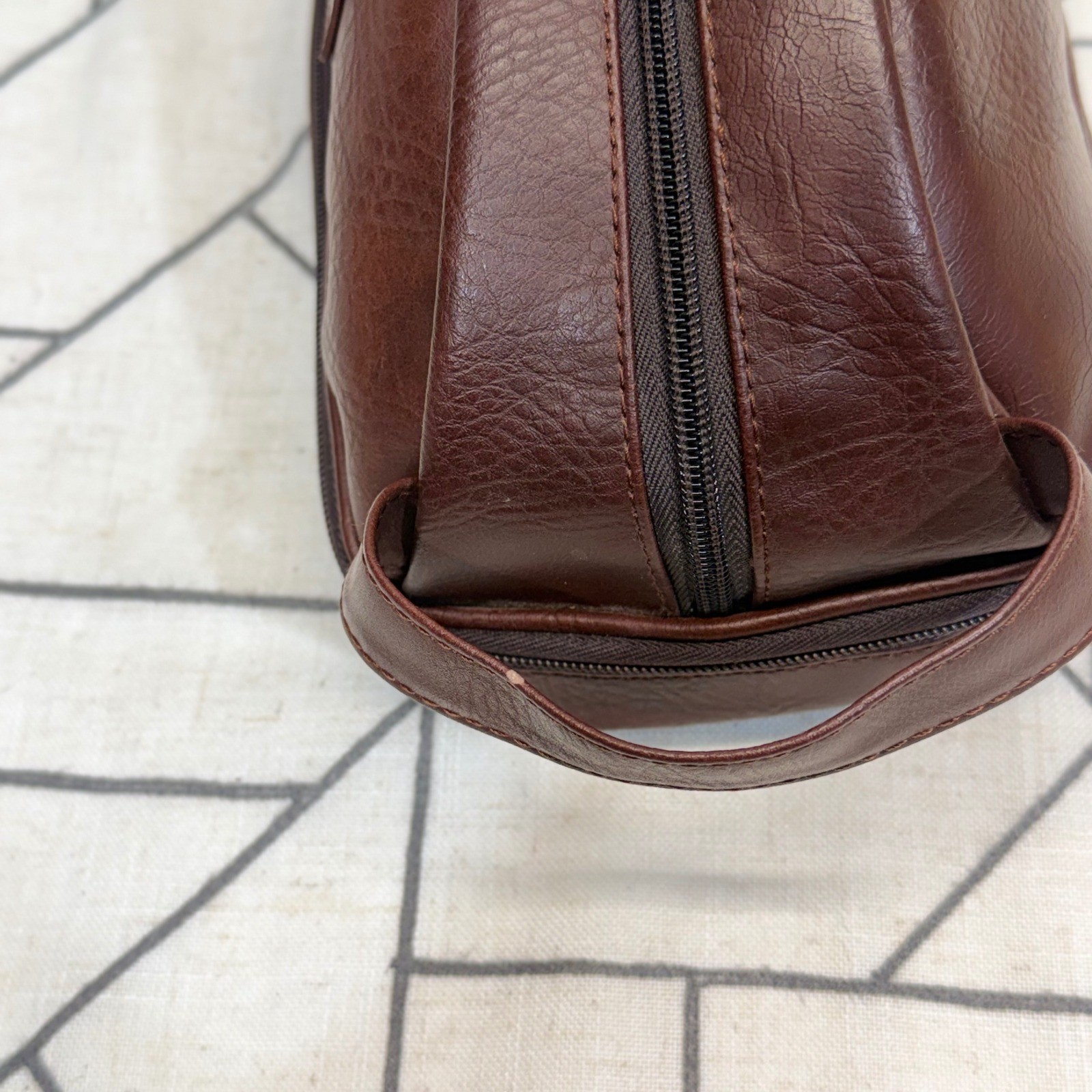 Original Penguin Toiletry Bag One Size Brown Faux Leather Double Zip Dopp Kit