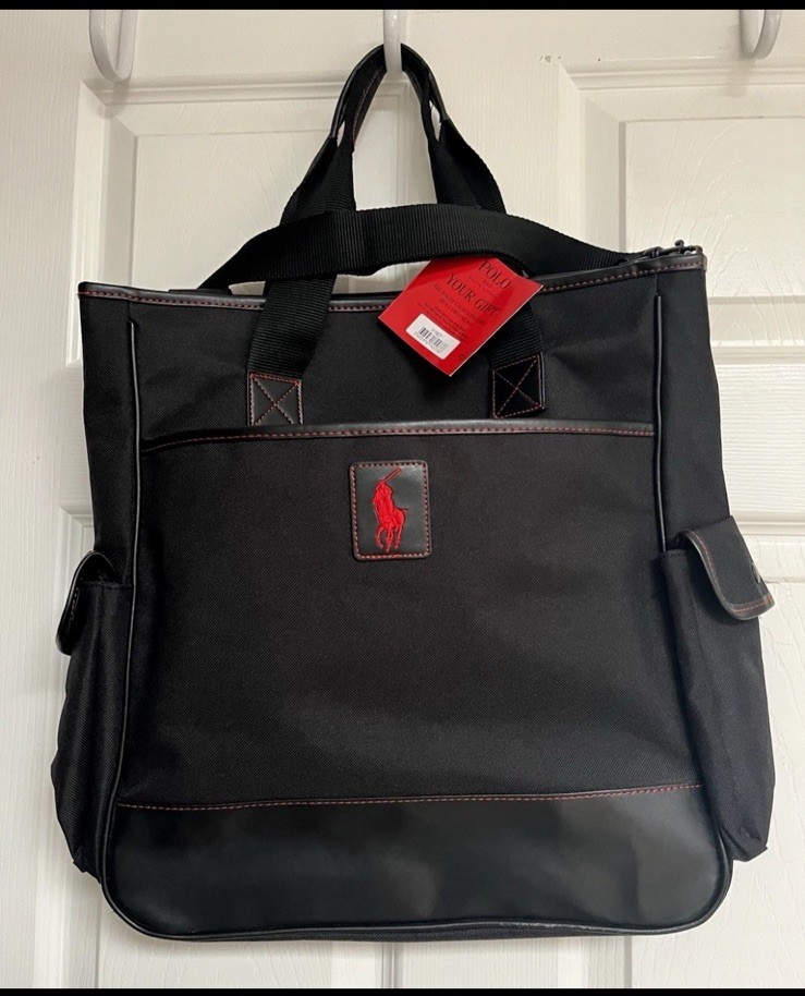 POLO RALPH LAUREN Embroidered Red Pony Logo Black Travel Tote Driving Bag * NWT