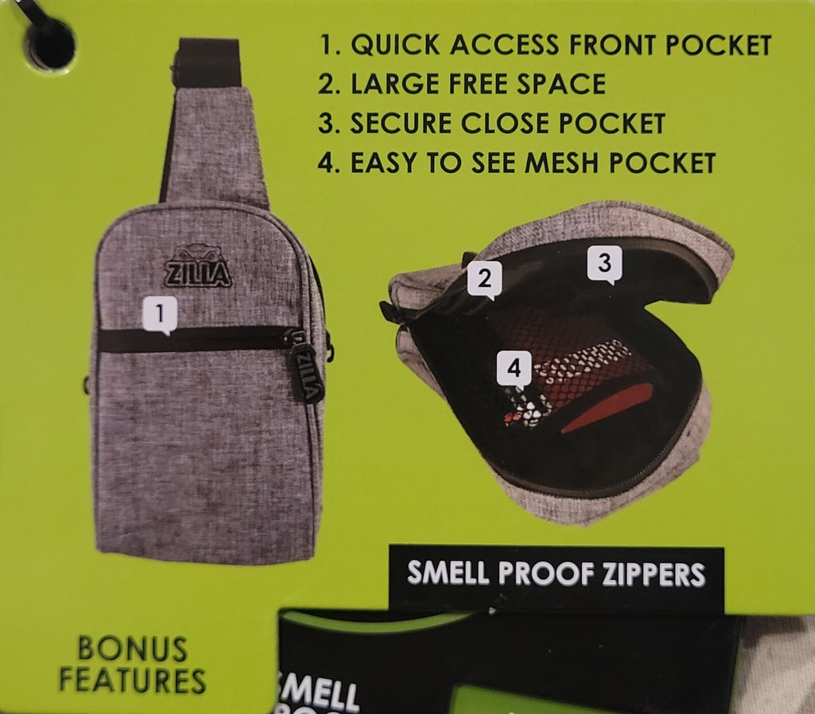 SmokeZilla Smell Proof Over The Shoulder Sling Bag Cross Body Stash NEW