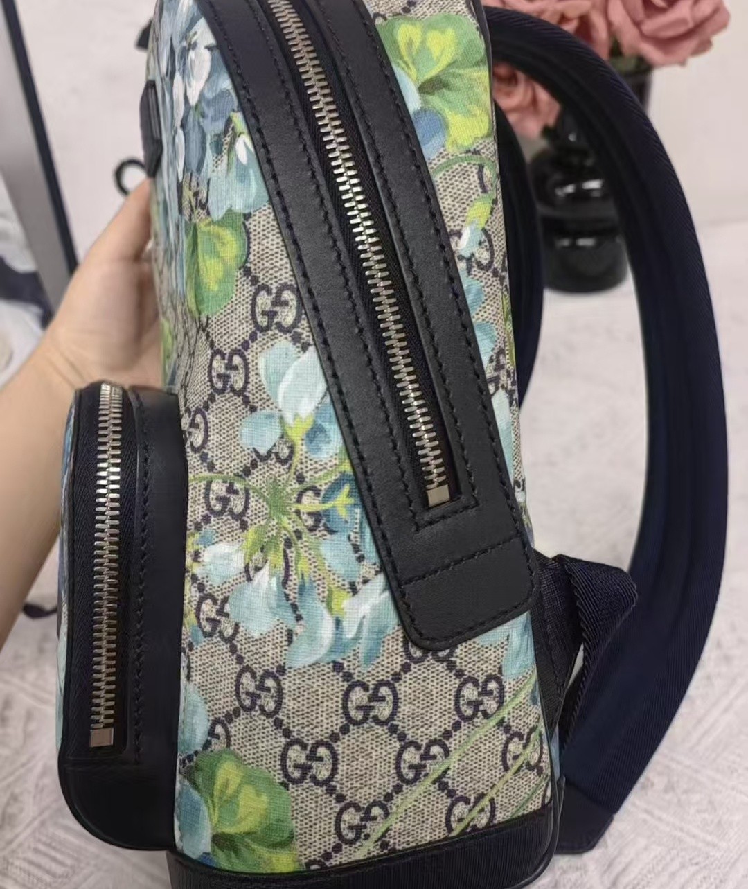 GUCCI GG Supreme Geranium Print Blooms Backpack Leather Multicolor Small