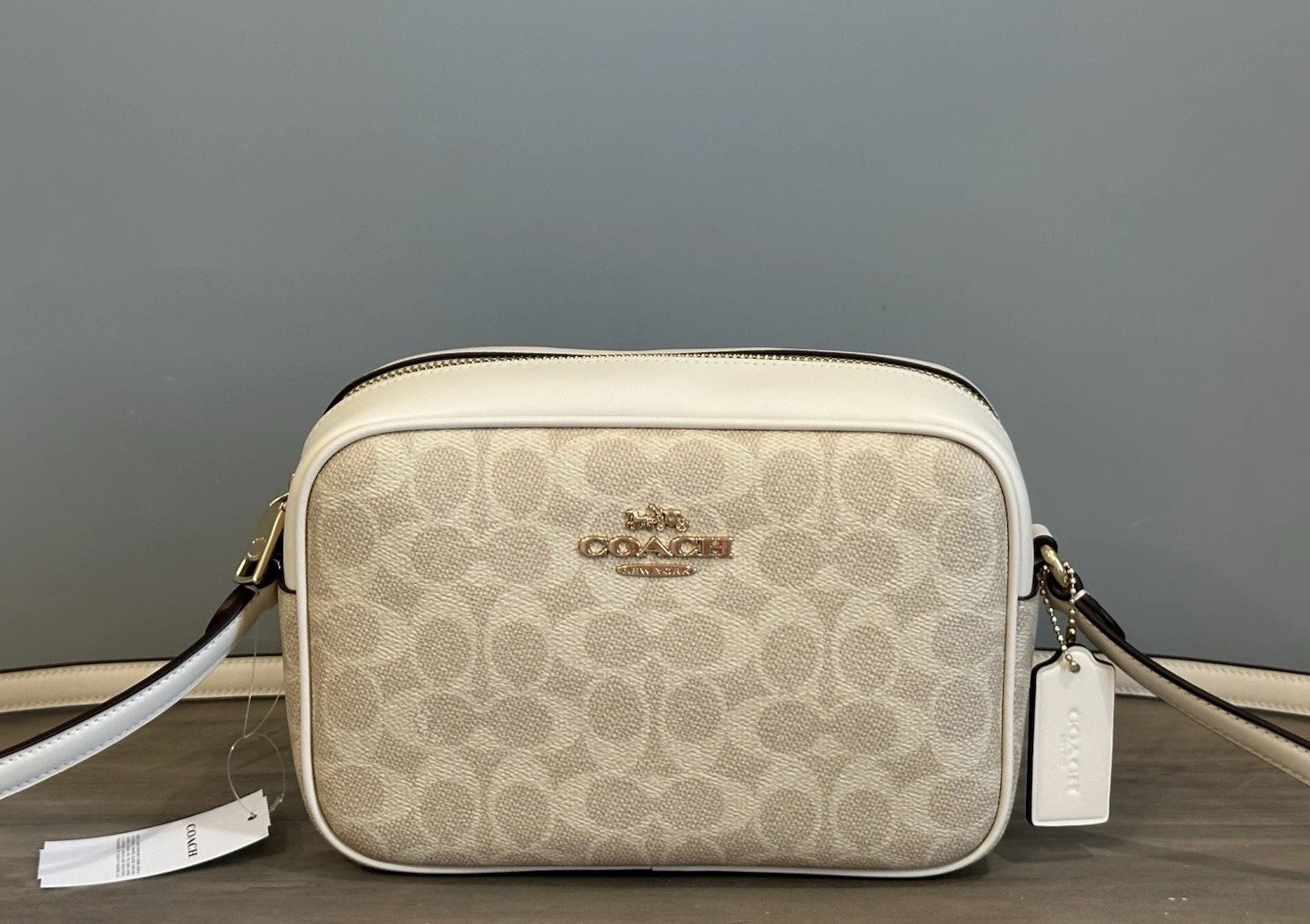 COACH Jamie Camera Crossbody Shoulder Bag Signature Canvas Sand/Chalk CZ186 NWT