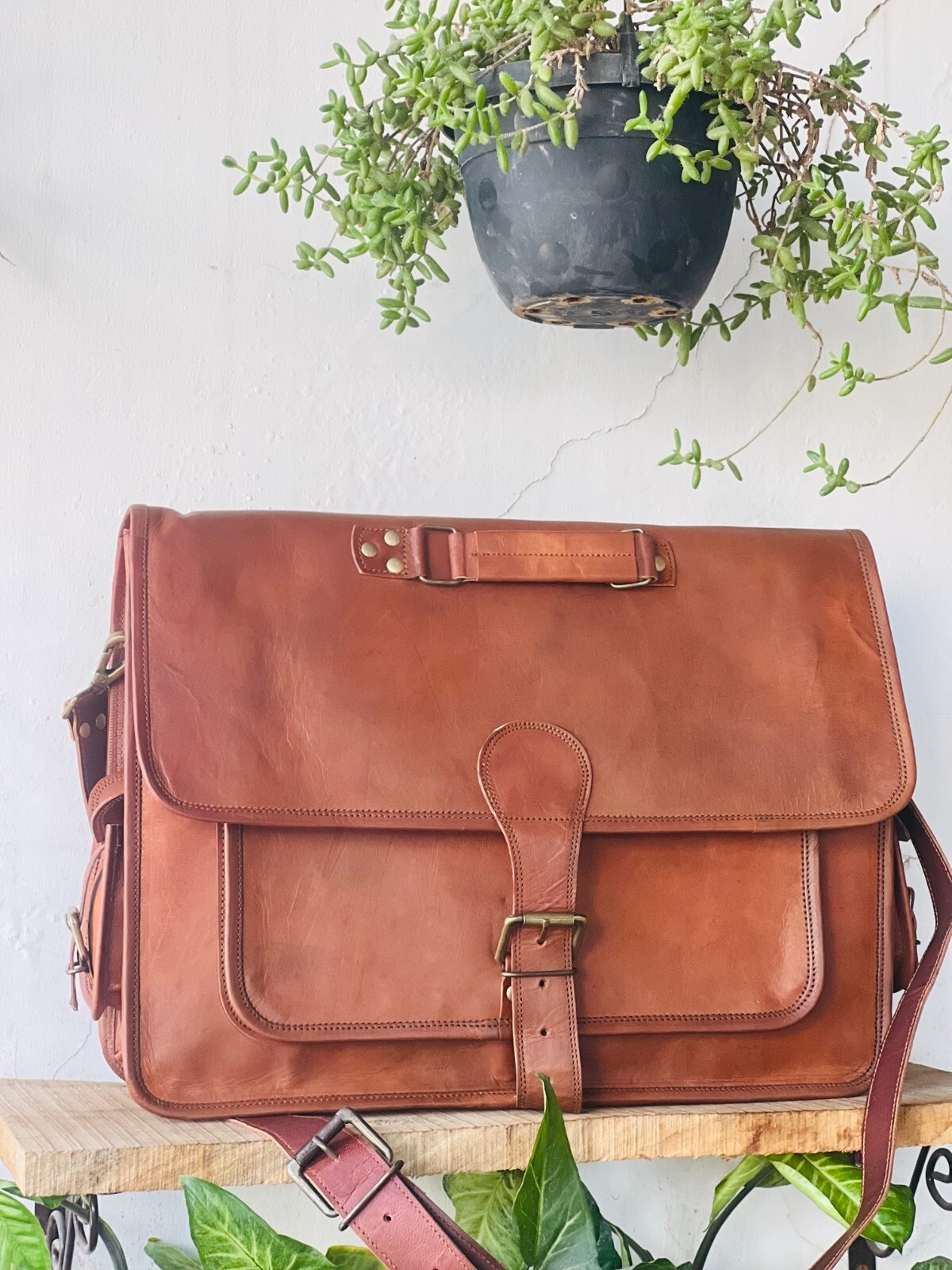 Pure Filtered Bag Messenger Laptop Goat Leather Brown Shoulder Genuine