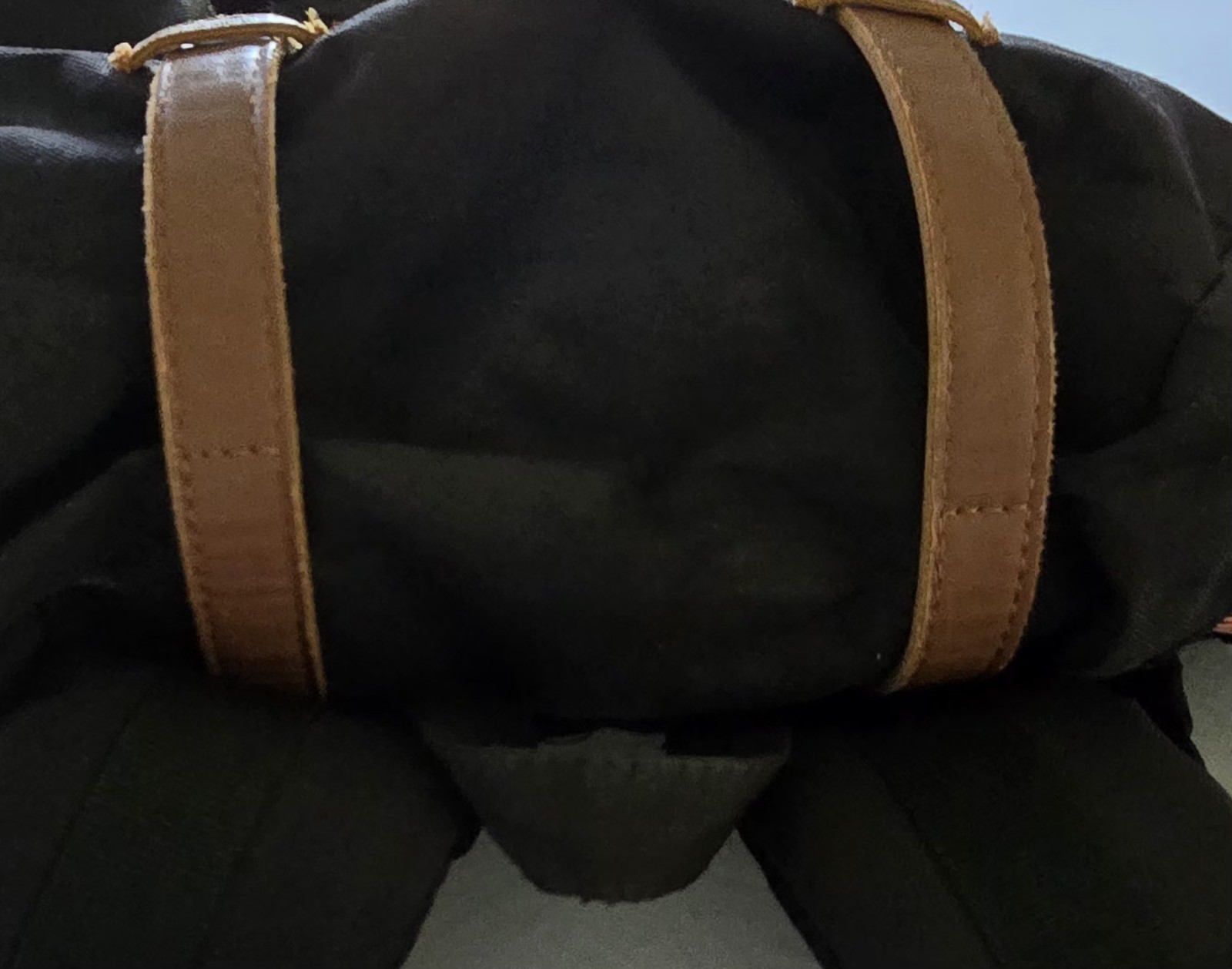 Herschel Backpack Black, Brown Straps, Red/White Striped Interior Large Flap Bag