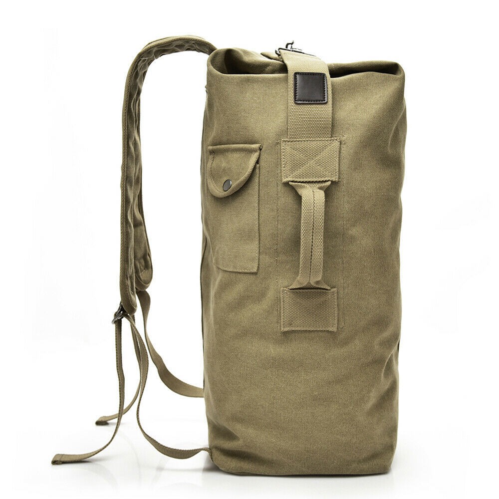 Large Canvas Luggage Bag Backpack Men Bucket Camping Travel Shoulder Rucksack