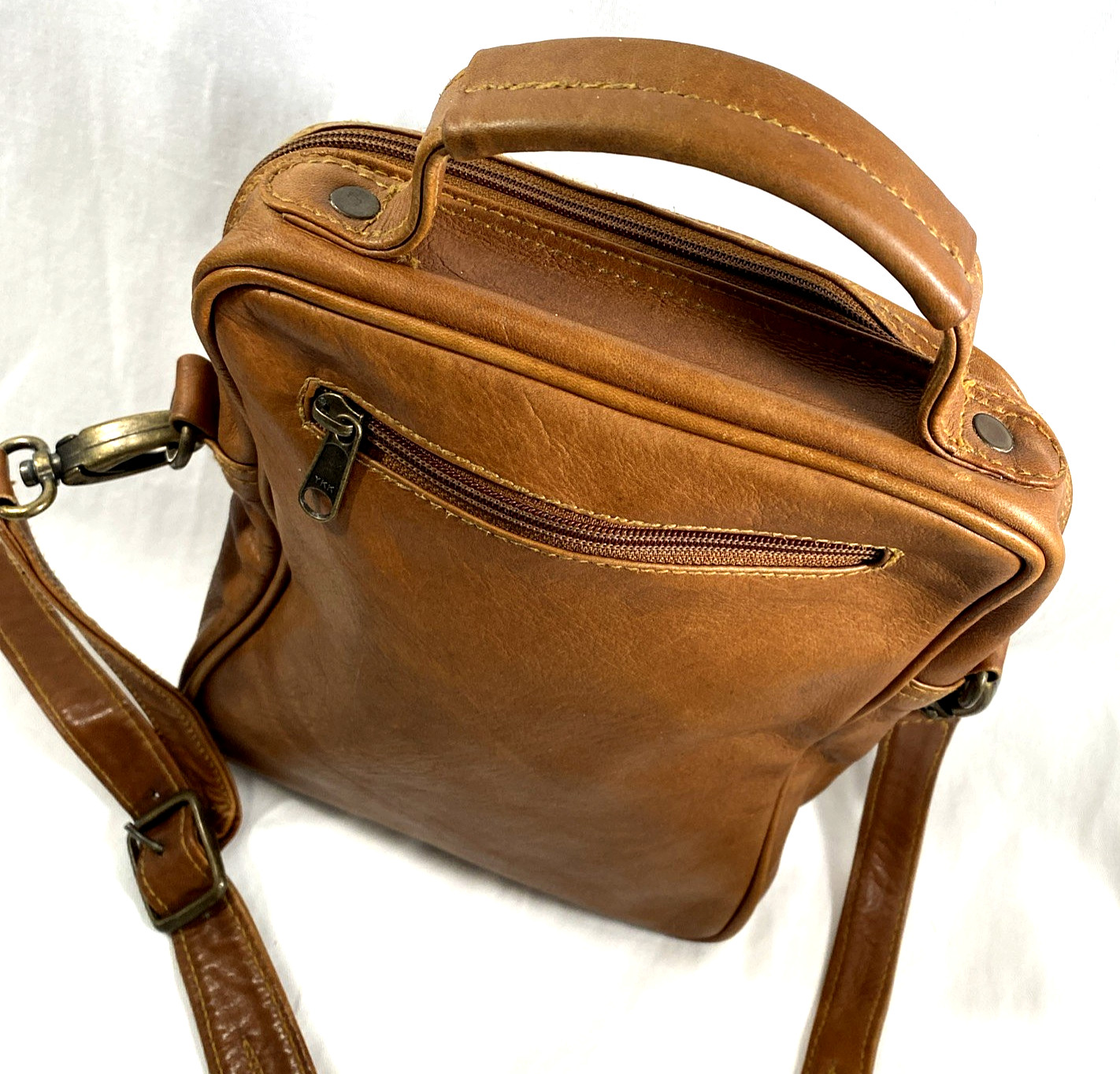 Made In Columbia Brown Leather Bag Unisex Practical Shoulder Strap Top Handle