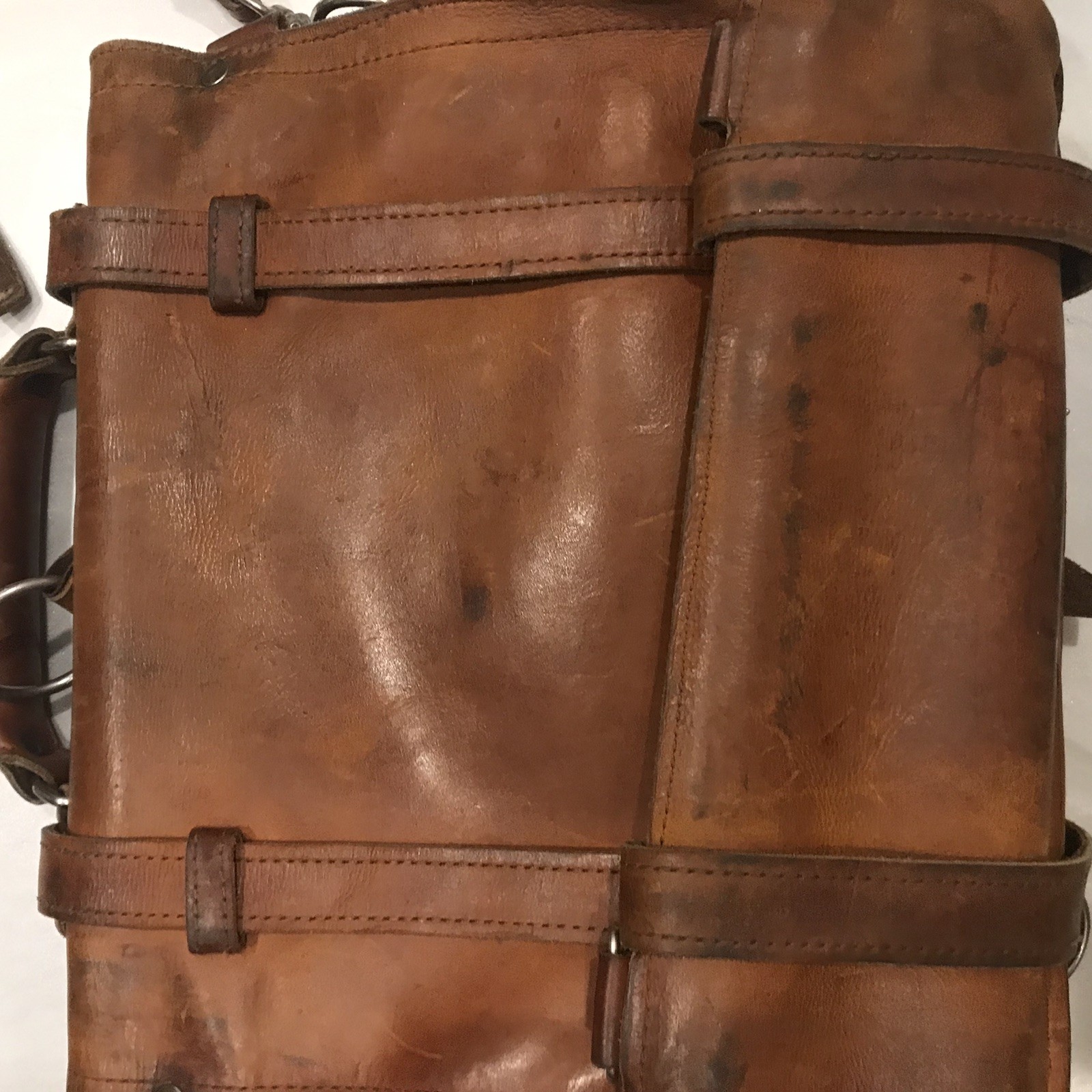Briefcase Chestnut Leather Cross Body Shoulder Bag with Handle, Straps & Pockets