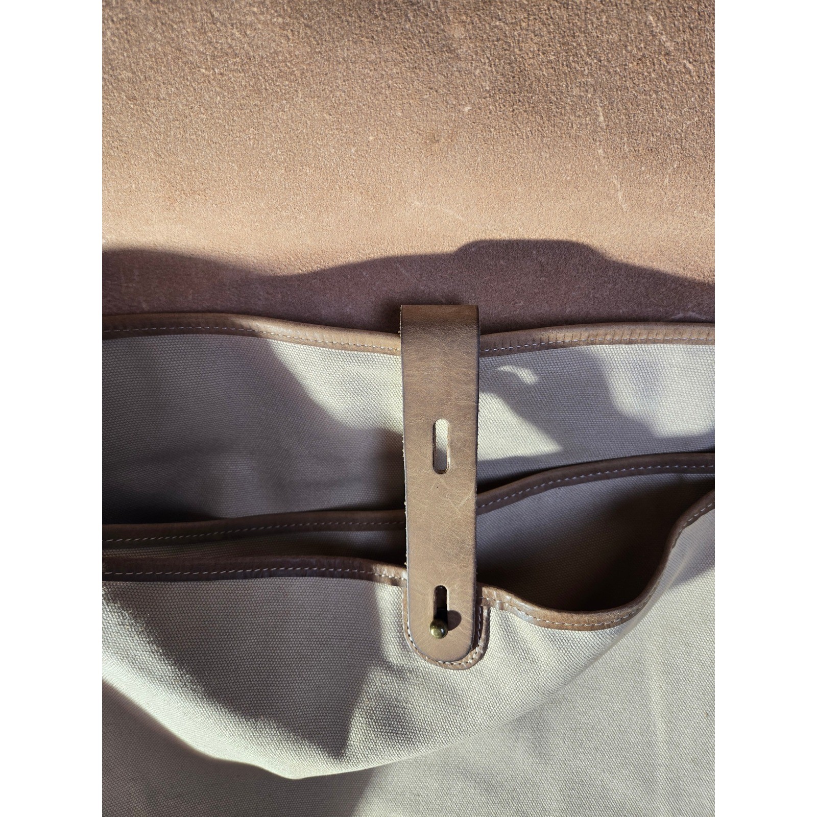 Zippo Messenger Bag Tan Canvas Brown Leather Embossed Logo Crossbody Work Bag