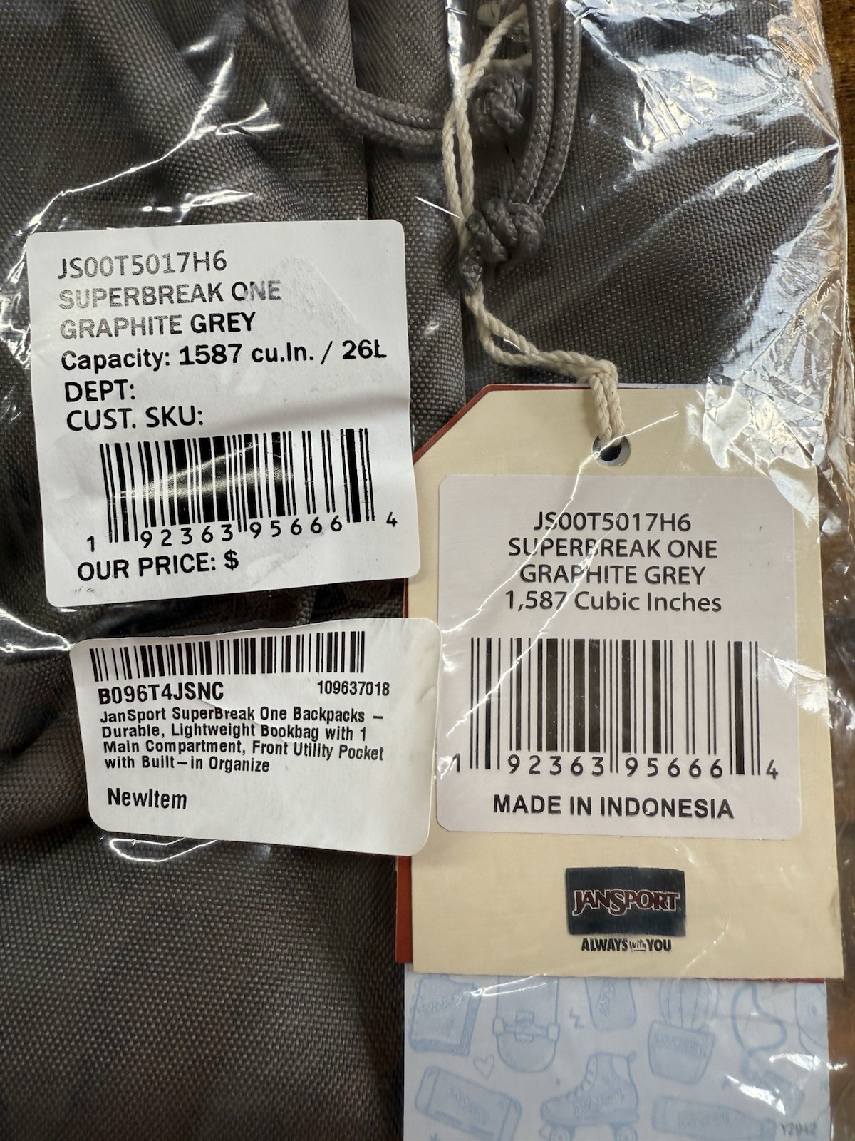 JanSport SUPERBREAK One Backpack JS00T5017H6 Graphite Grey 1,587 Cubic Inches