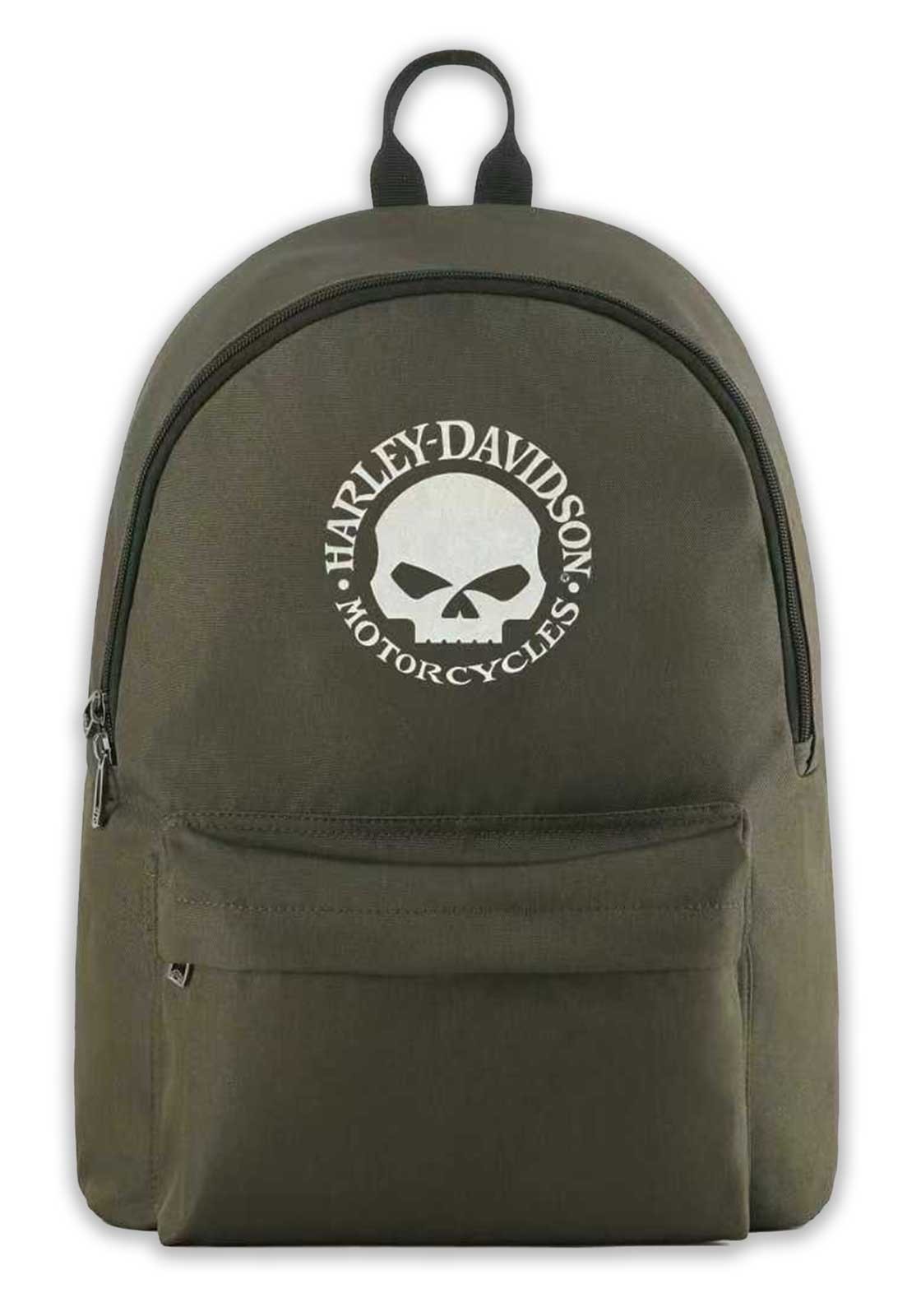Harley-Davidson Rugged Willie G Skull Graphic Durable Backpack, Army Green