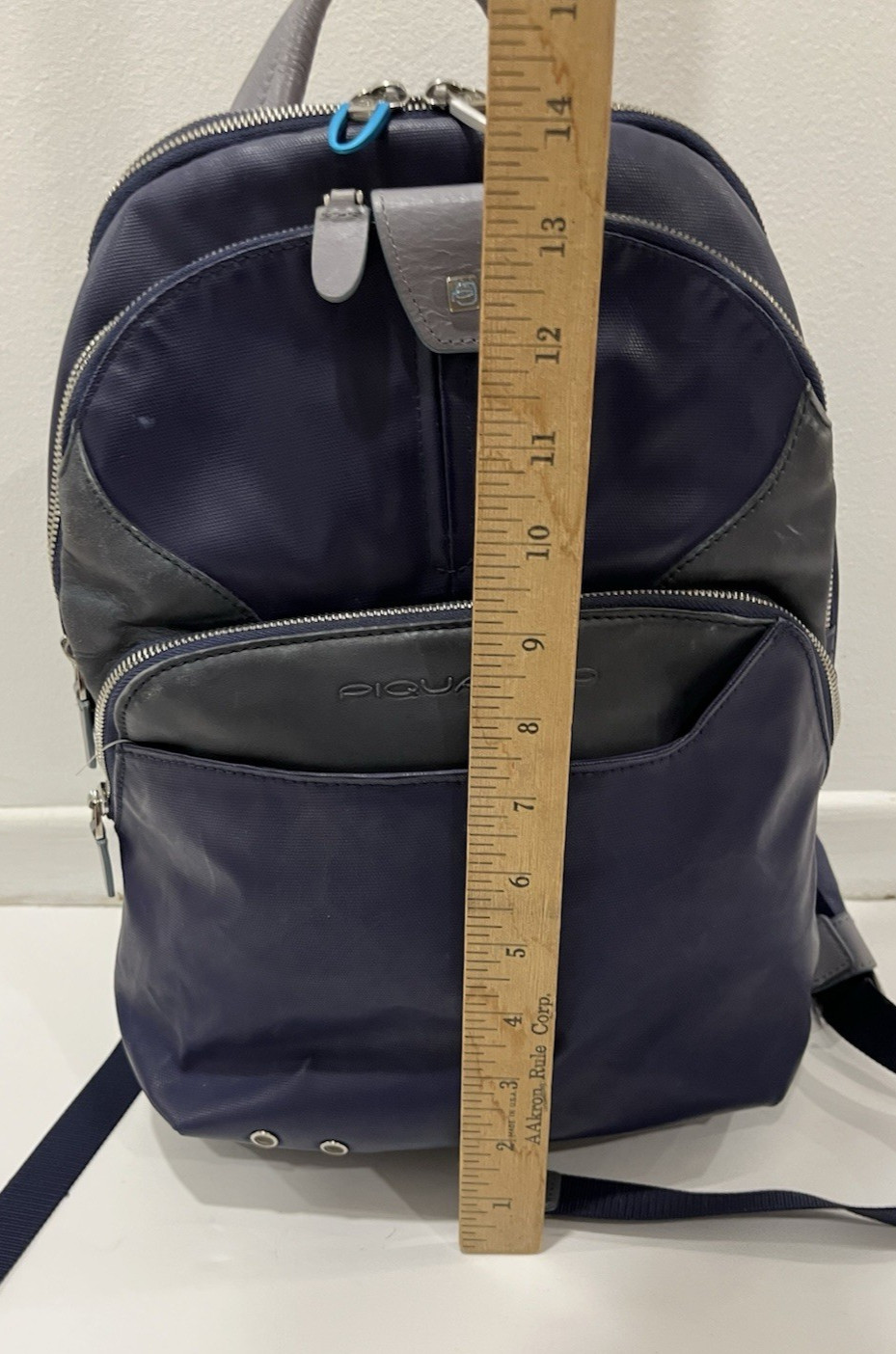 Piquadro Coleos Small Leather Laptop Backpack Purple-Blue Gray with Rain Cover