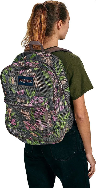 JanSport Mesh Pack Backpack Stained Glass Floral See Through Beach Gym Travel Sc