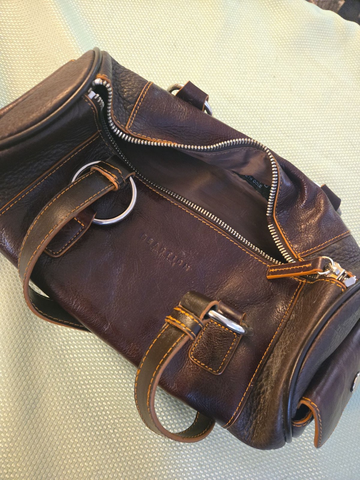 Kenneth Cole Reaction Brown Leather Duffel Satchel Bag *Broken Zipper*