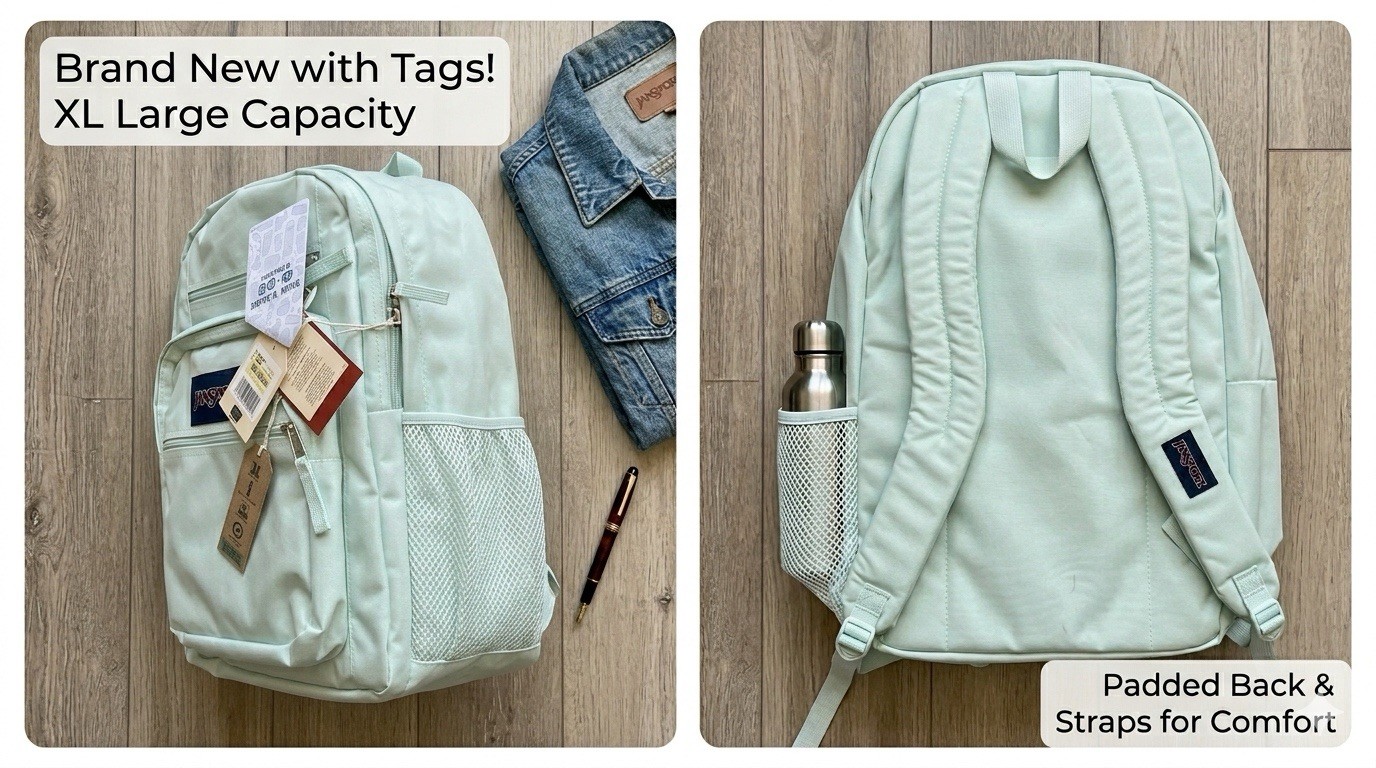 JanSport Light Blue Extra Large Backpack Zip Closure Padded Adjustable Straps