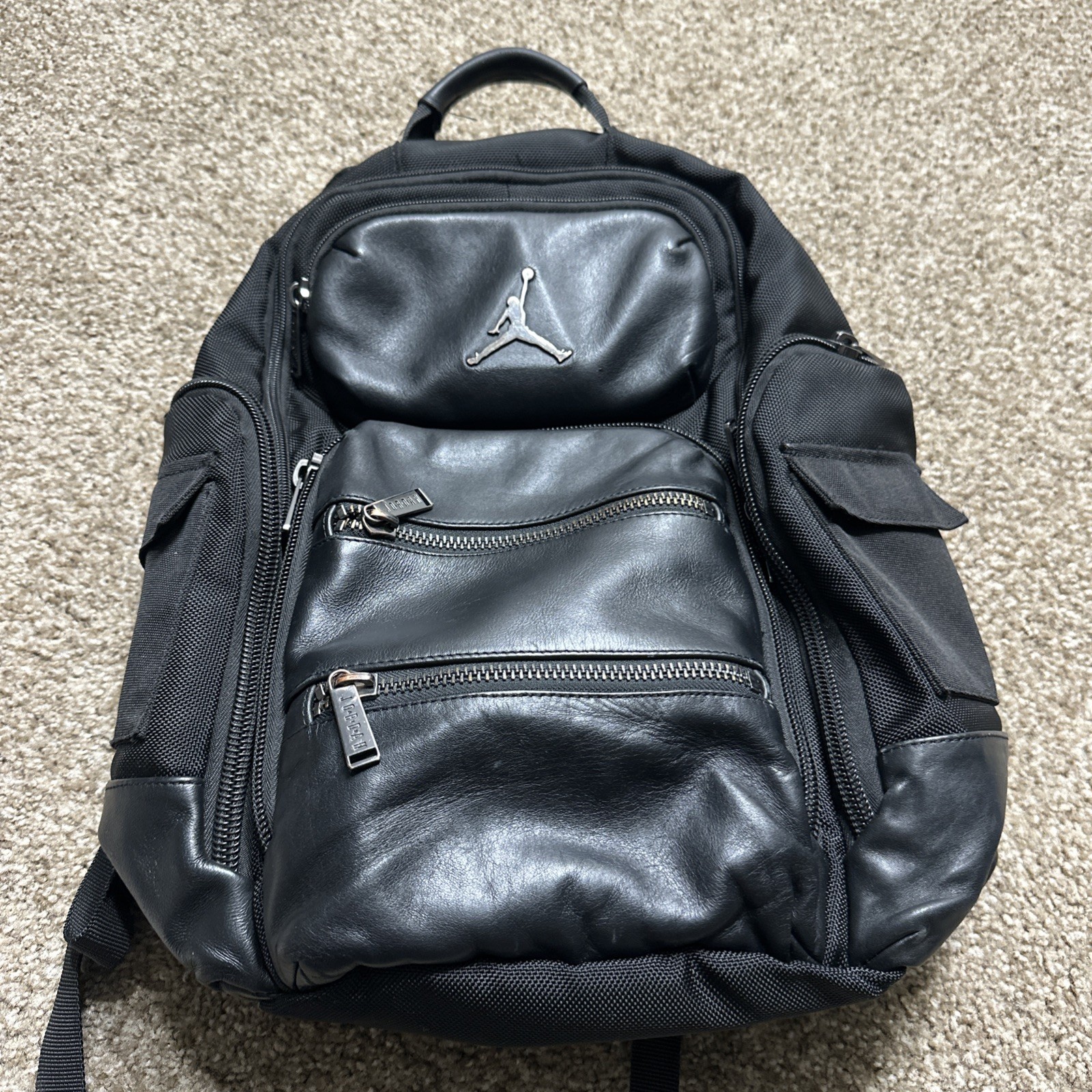 Nike Air Jordan Jumpman Leather Backpack Black Laptop Travel 9A0313 023 READ
