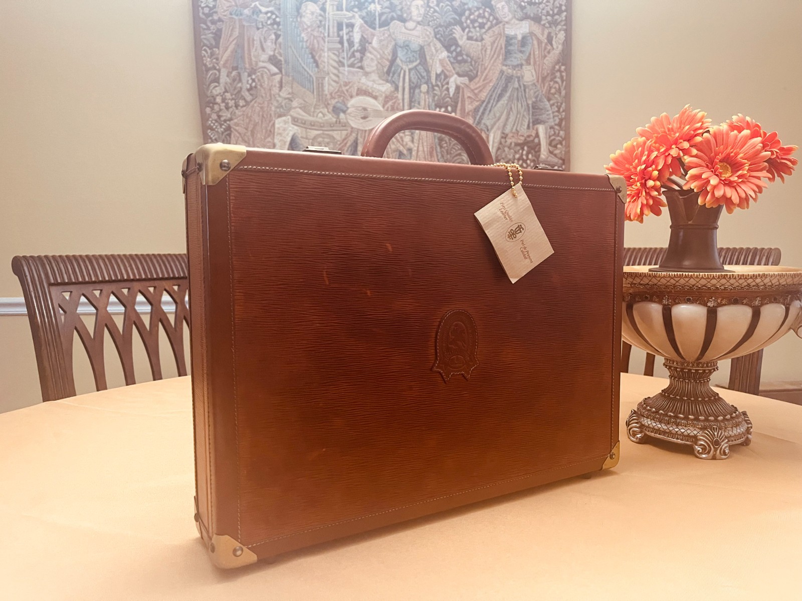 LLADRO “CALIFORNIO” Vintage Tan Leather Briefcase / Attaché / Trunk – SPAIN