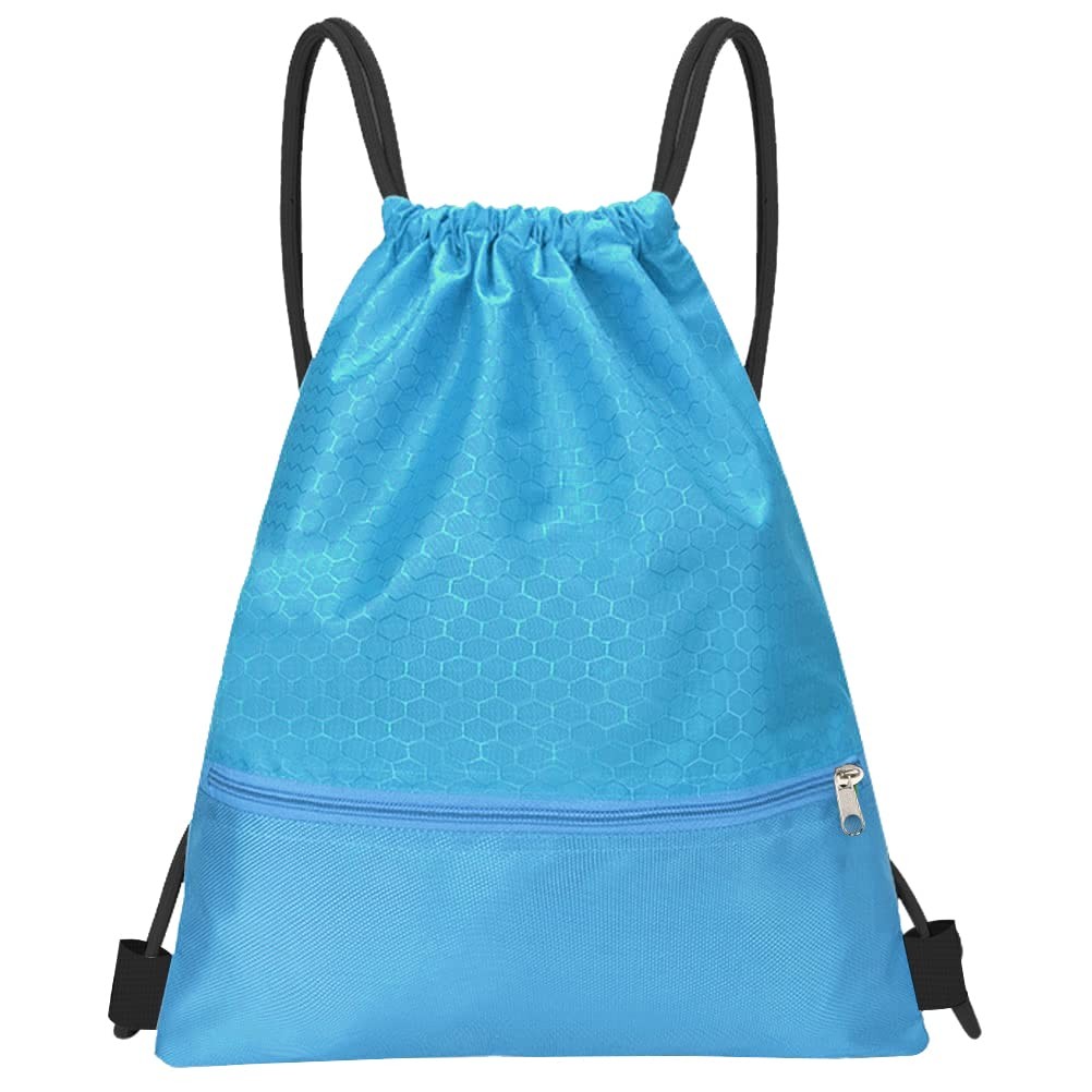 Drawstring Backpack Bag, Waterproof Draw String Back Sack with Zip Pocket, Gy…