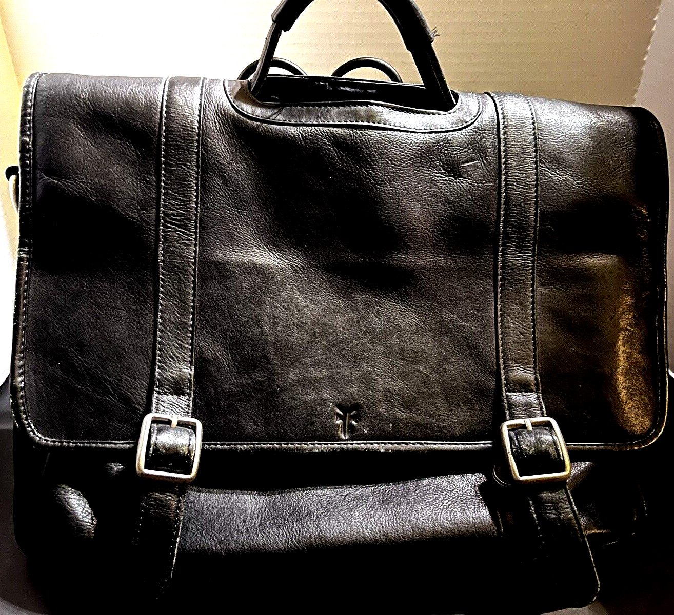 Unisex FRYE Black Leather Satchel Logan Case Organizer Zip Compartments