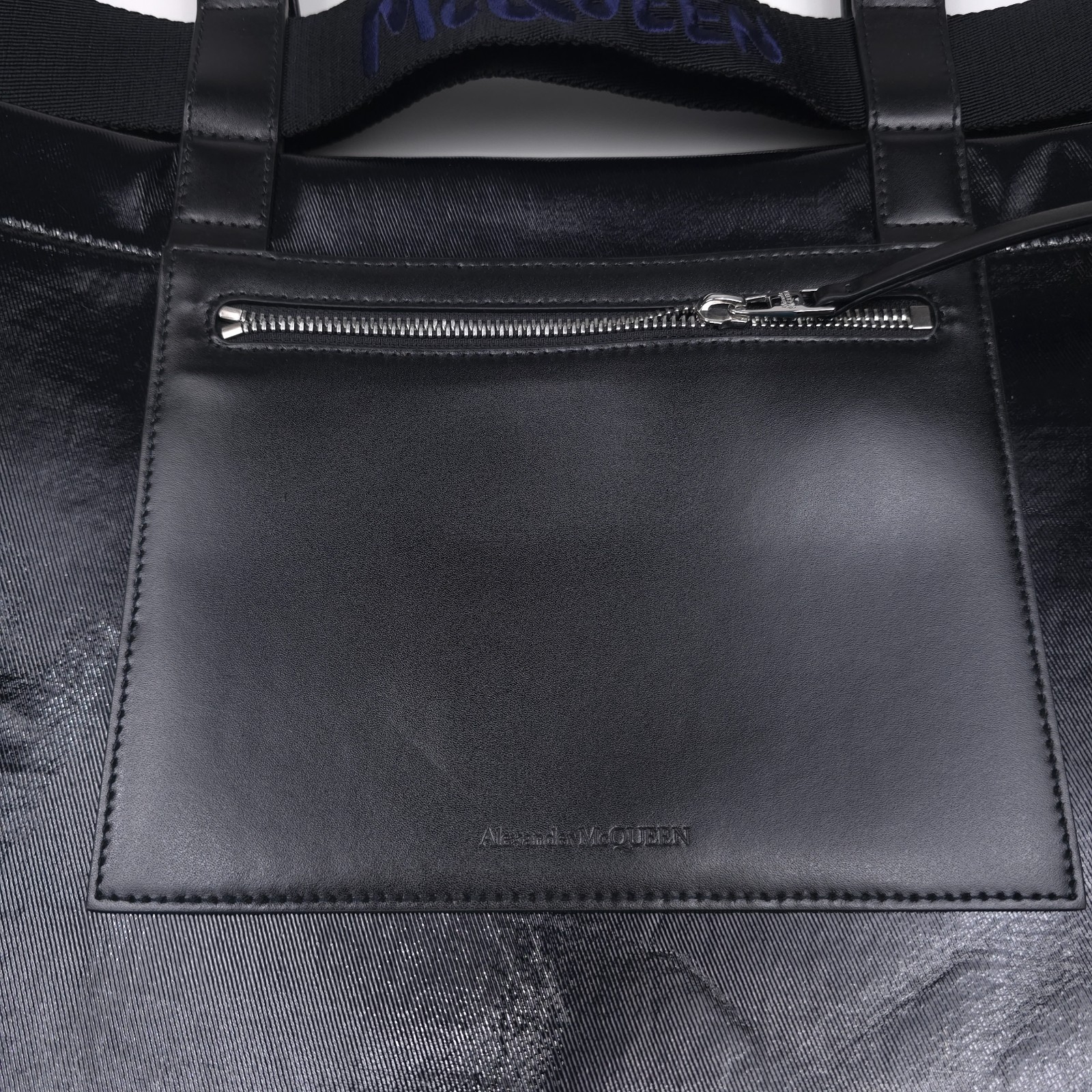 Alexander McQueen Black Faux Leather Shopper Tote Bag Mens Authentic Italy