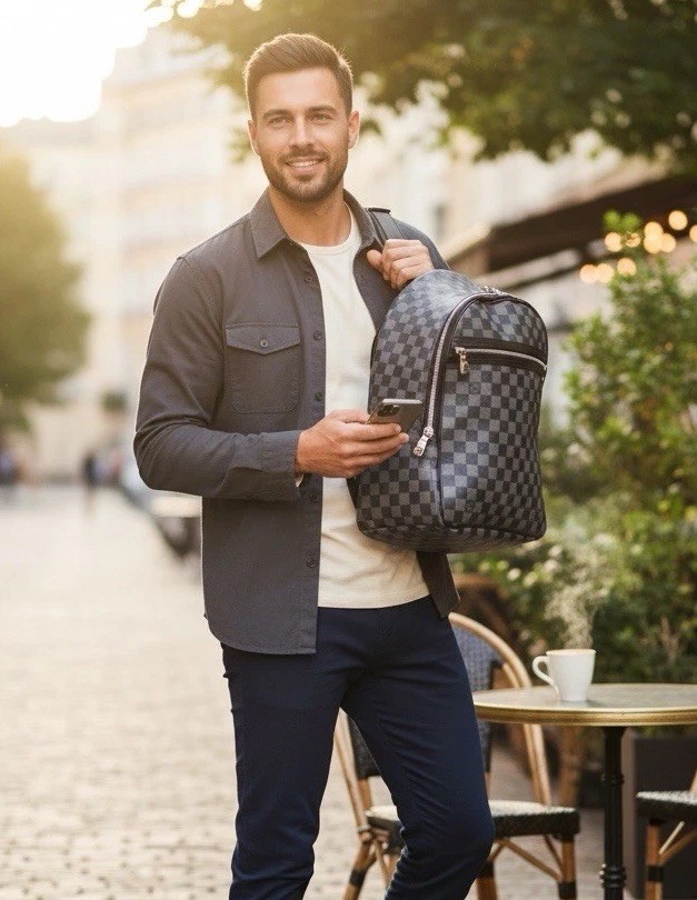 Louis Vuitton Damier Graphite Michael Backpack Gray & Black Check Adj Straps