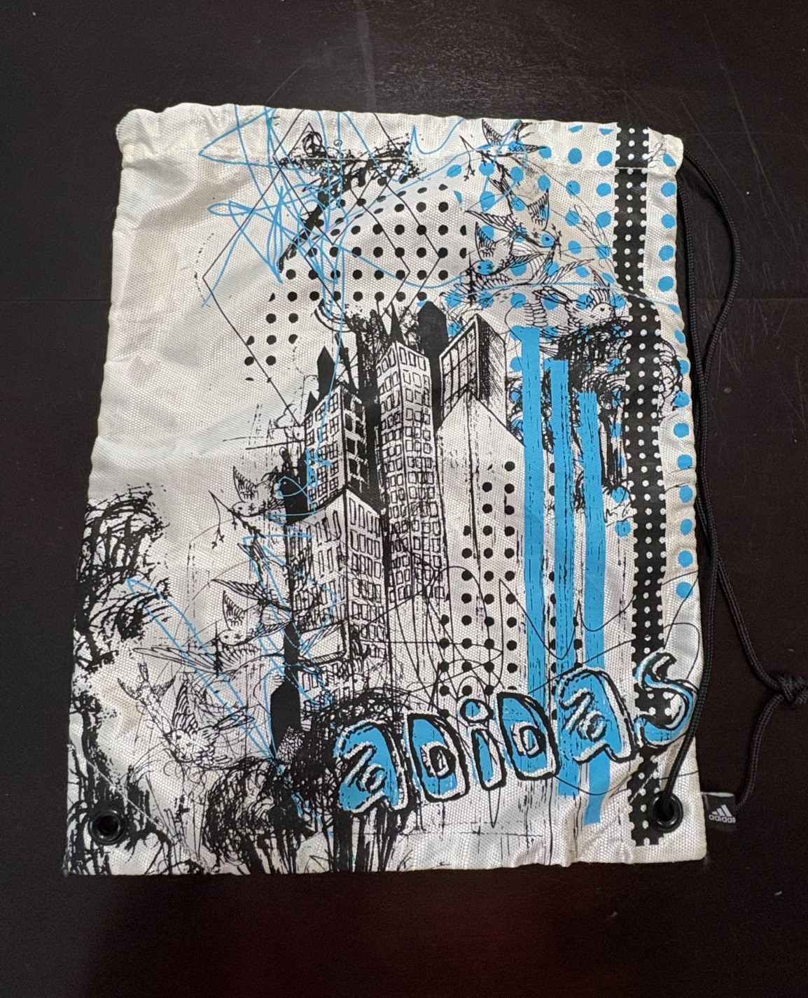 Adidas Blue White Black City Skyline Sackpack Sling Backpack Sport Drawstring