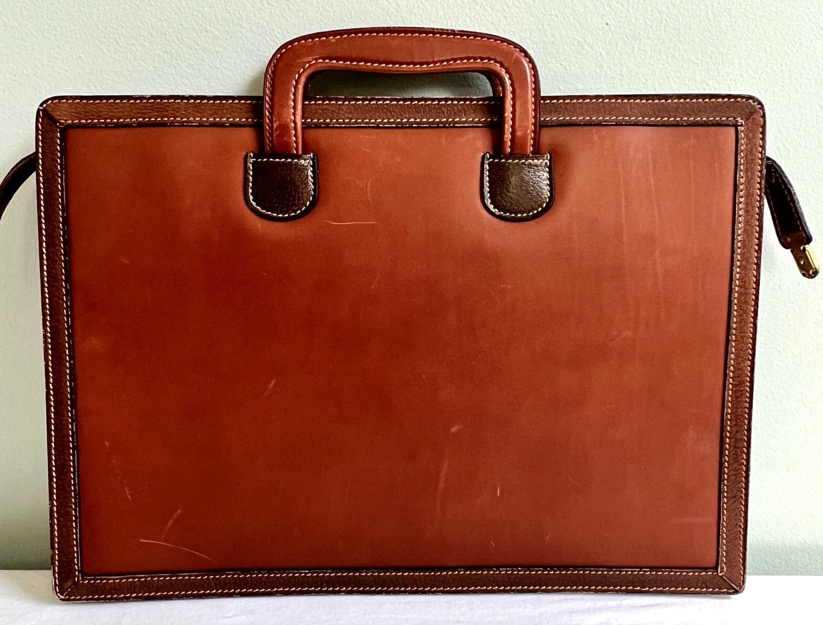 Vintage Mark Cross Single Gusset Briefcase Brown Leather Italy Push Lock Keys