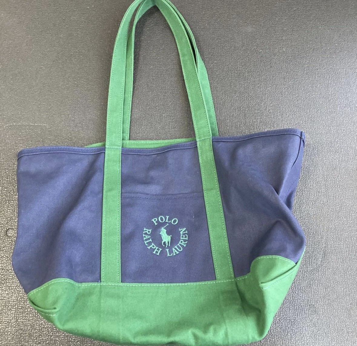 Men’s Polo Canvas Blue/Green Tote Bag Logo Print Shoulder Strap Pre-Owned.