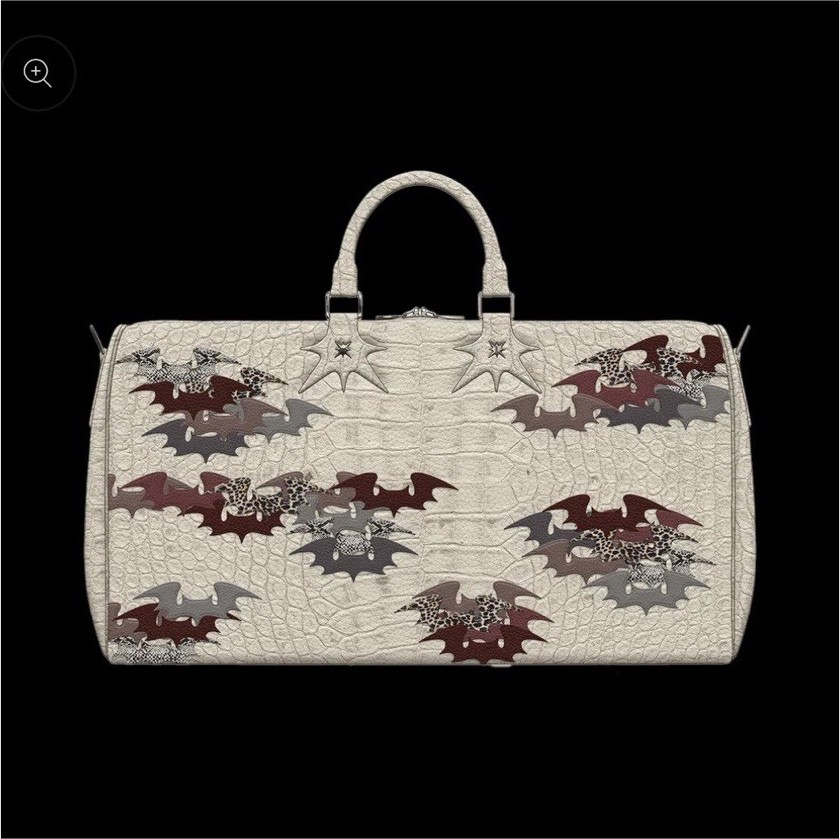 Kill Tec Men’s Cream Duffle Bag, Crocodile Patchwork Animal Print Zip Travel