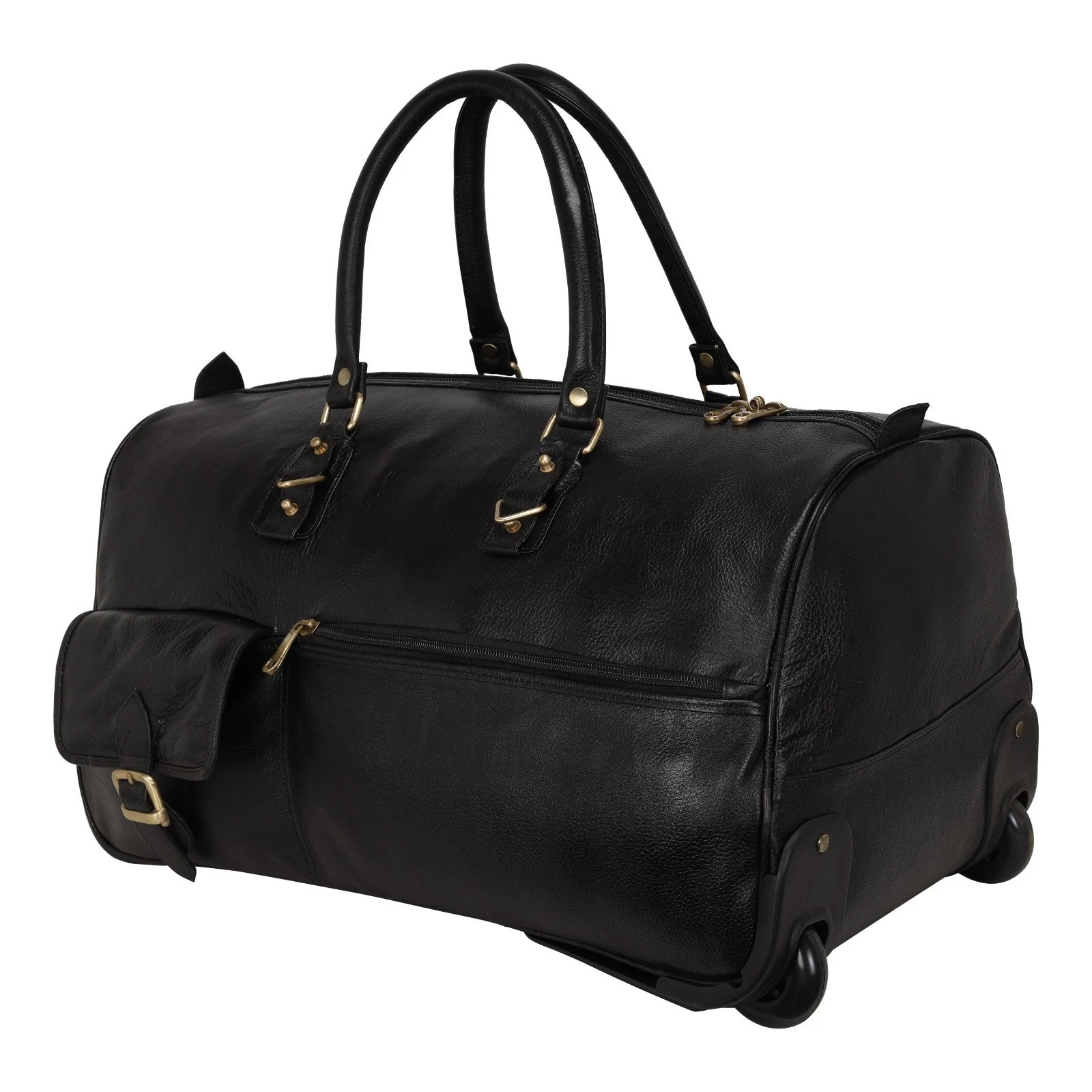 Real Leather Duffel Trolley Bag 37L Rolling Weekender for Holiday Vacation