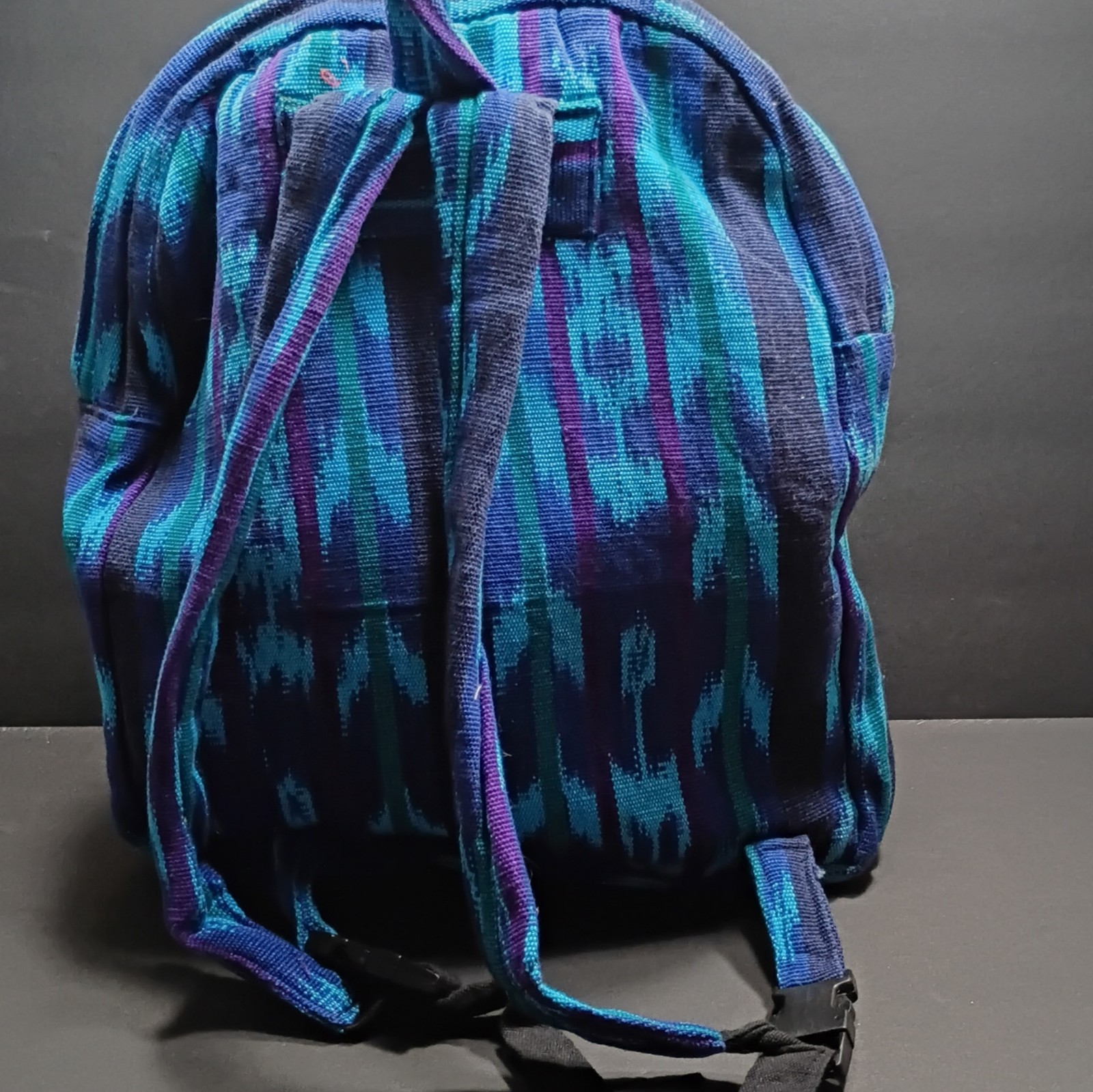 Colorful Striped Backpack Zip Closure w/ Pockets Blue Teal Purple Black