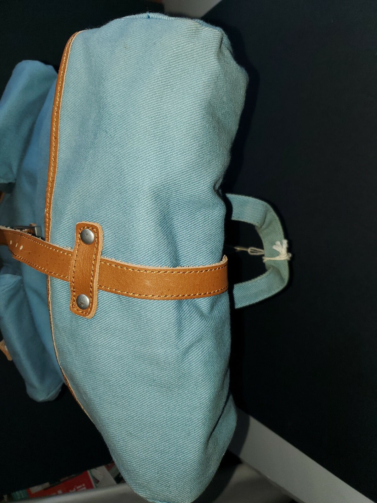 The Brothers Bray Billykirk Backpack Cotton Blue with Leather Trim Vinyl Liner