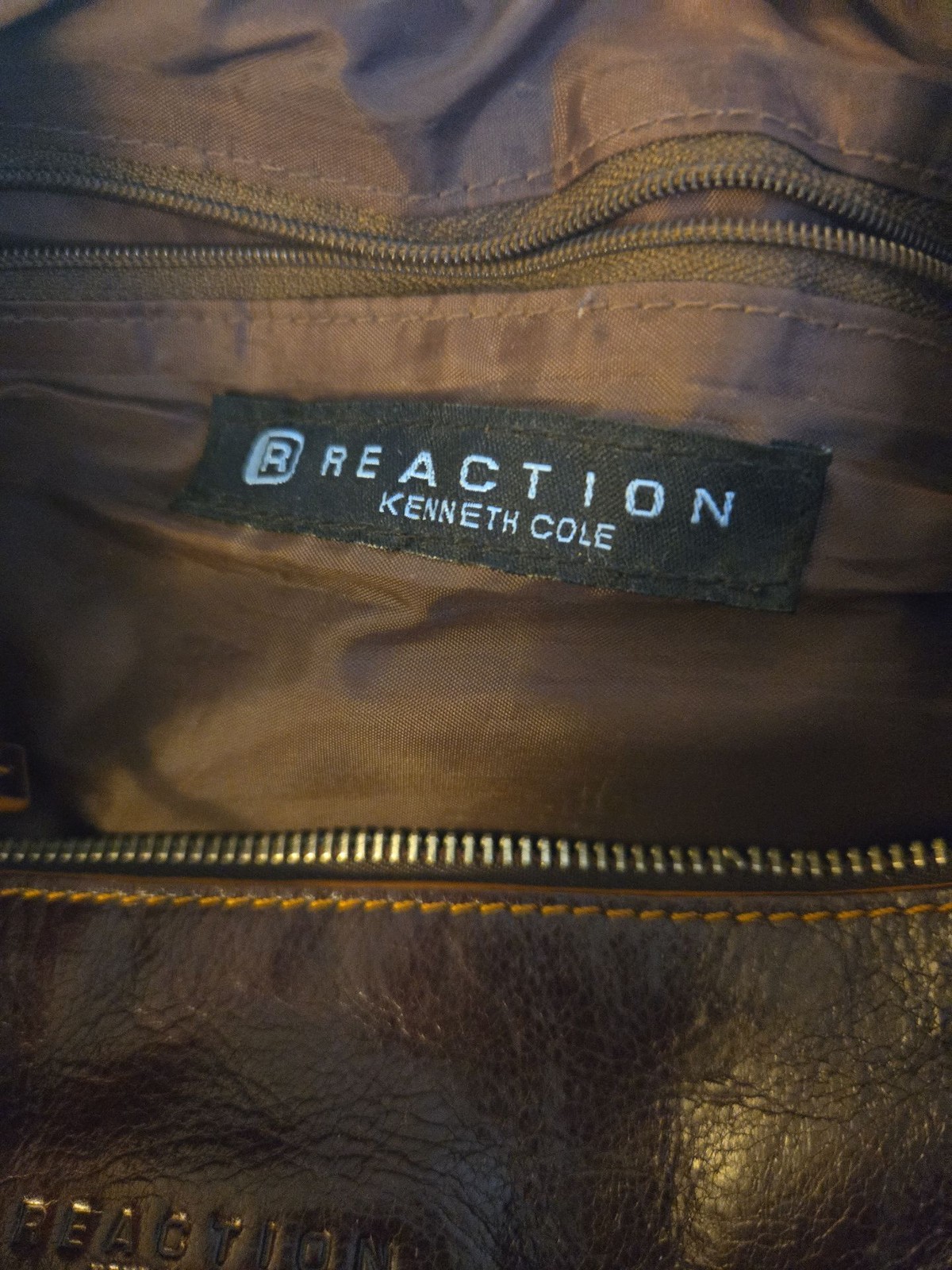 Kenneth Cole Reaction Brown Leather Duffel Satchel Bag *Broken Zipper*
