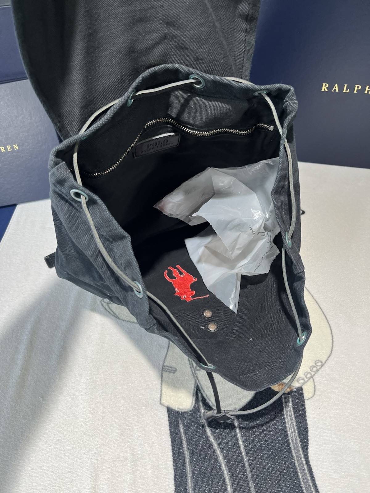 ✝️ ⭐️ Polo, Ralph Lauren black Backpack Duffel Bag New Deep Double Pockets.