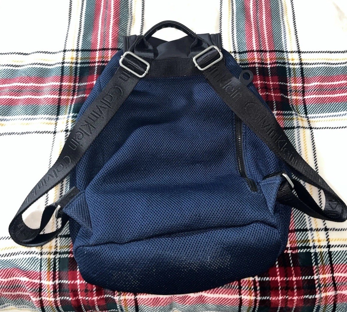 Calvin Klein Blue/Black Small Backpack Drawstring Buckle, Pockets, Lined