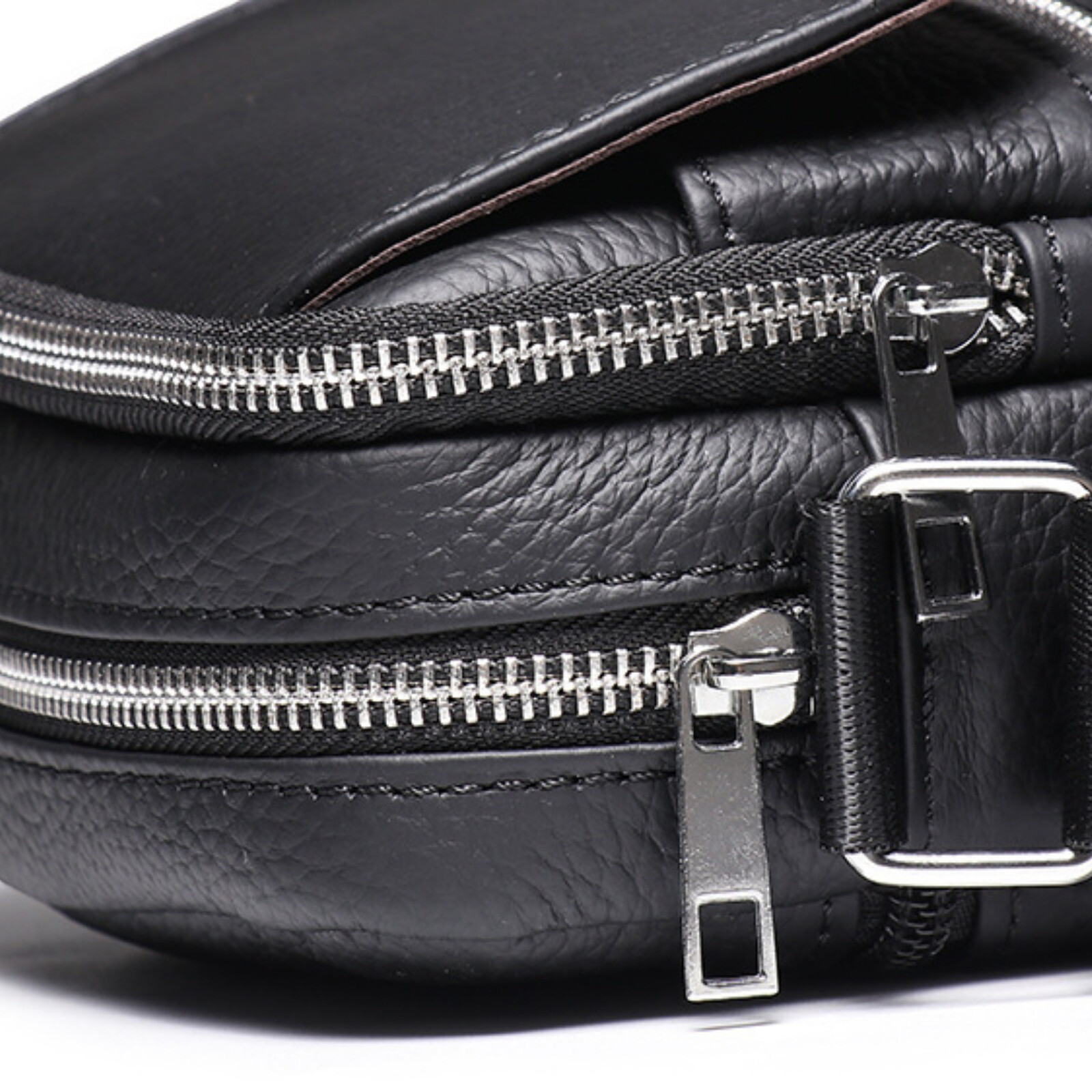 Men’s Leather Shoulder Bag Small Crossbody Multi-Pocket Travel Bag Black