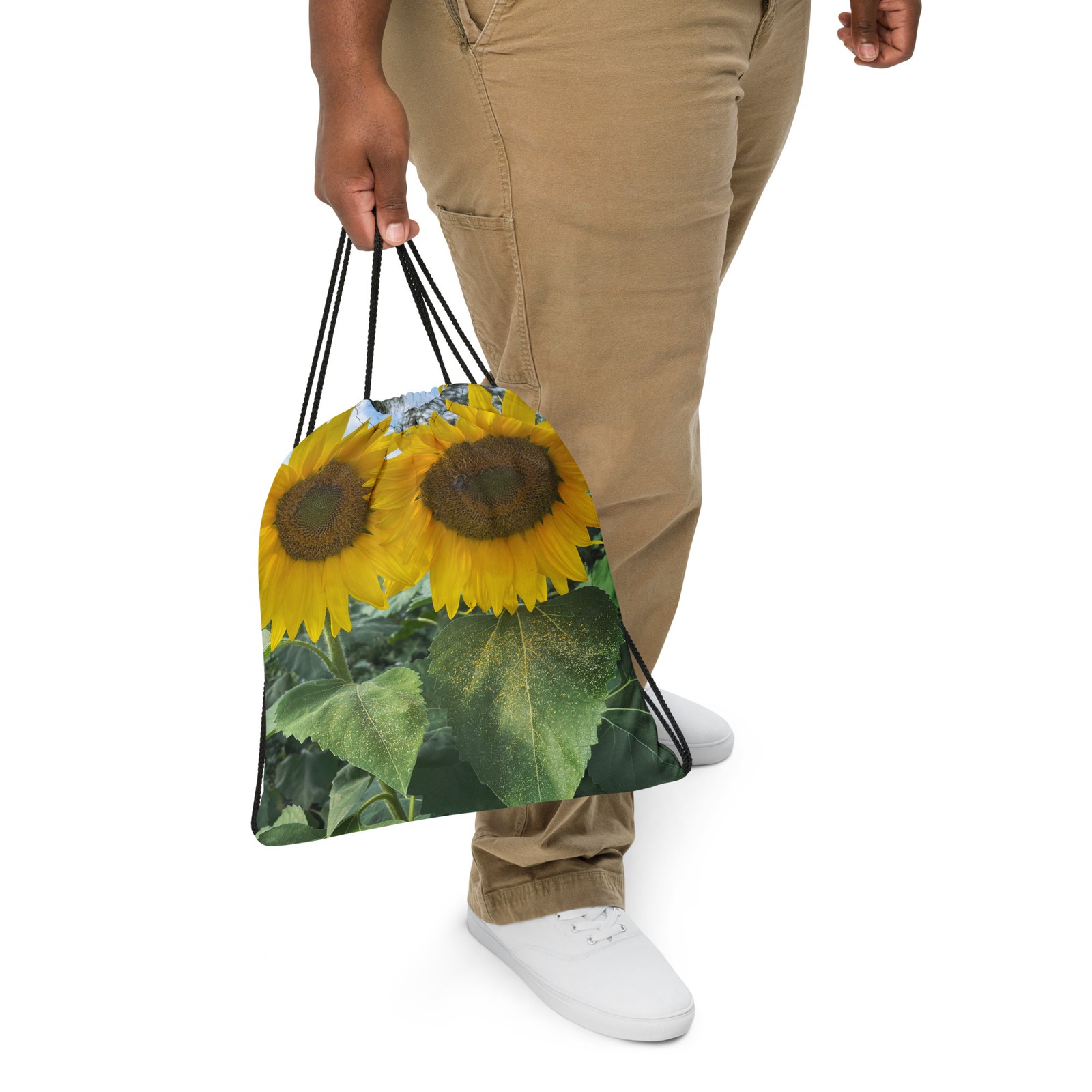 Duo Sunflowers in Late Summer Drawstring bag