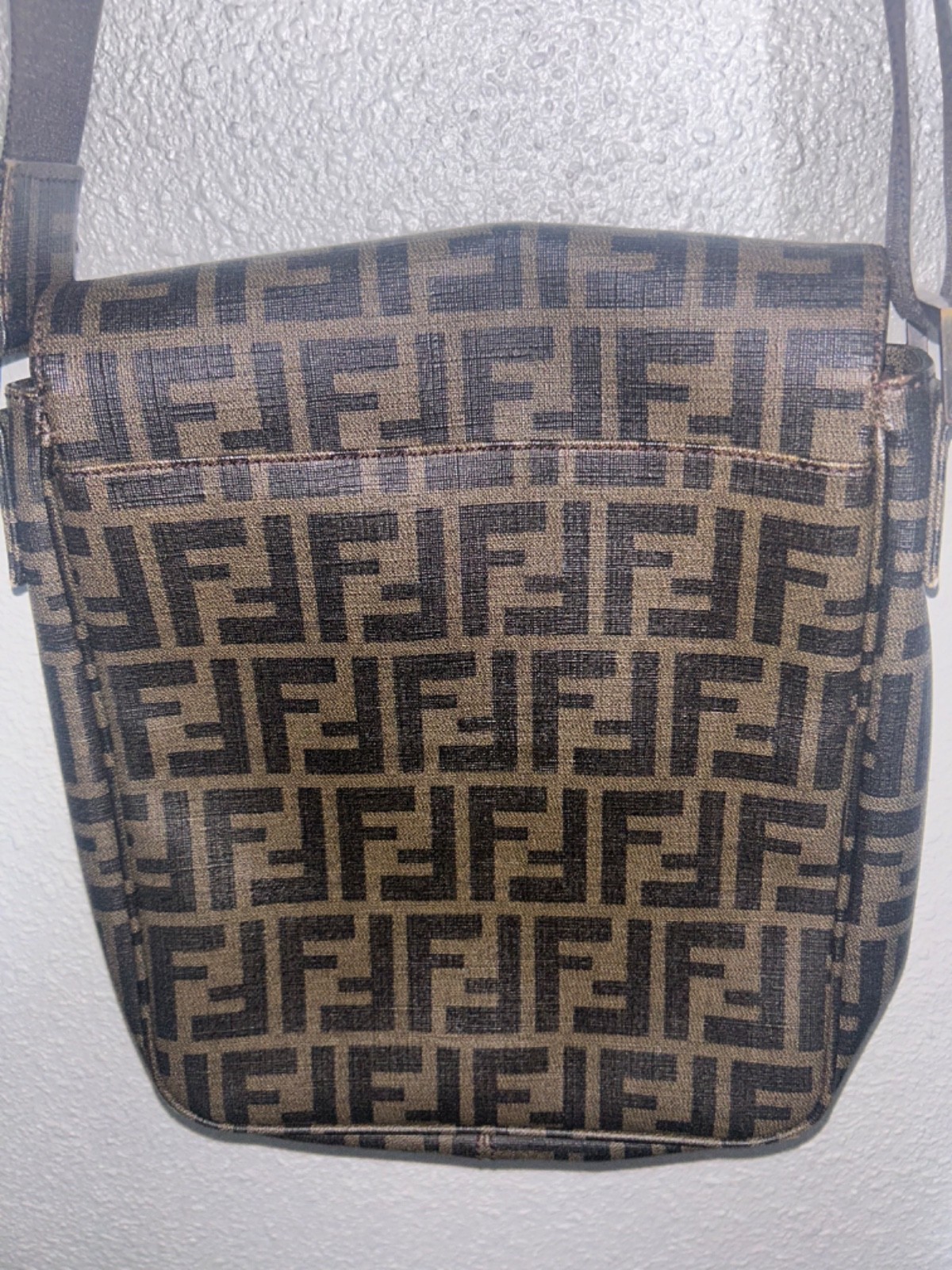Fendi Brown Zucca Crossbody Messenger Bag Coated Canvas Mens