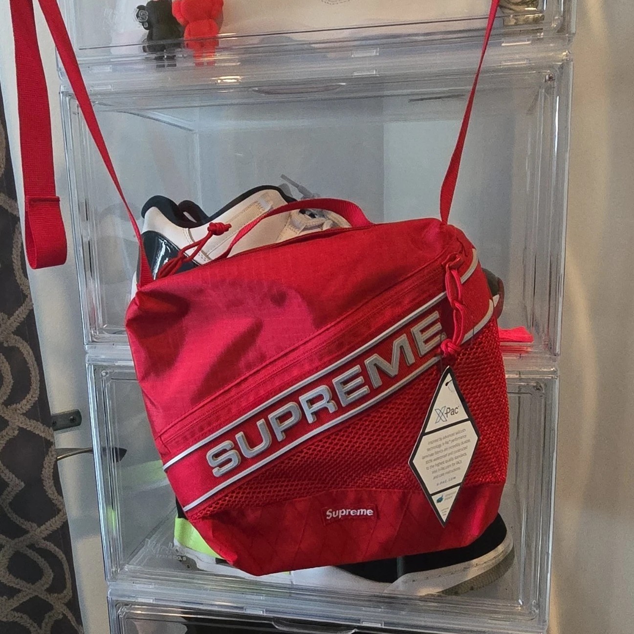 Supreme Red Crossbody Bag Zip Closure Adjustable Strap Outer Pockets