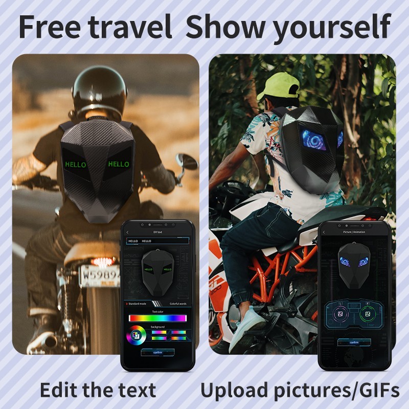 LED Motorcycle Backpack App Control RGB Eye Display Bag 18″ / 46cm Riding Pack