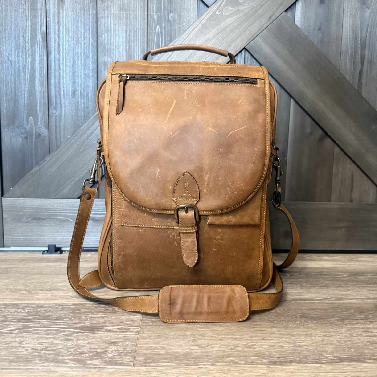 Leather Backpack 3-in-1 Brown Spanish Laptop Bag Briefcase Travel Café Leather