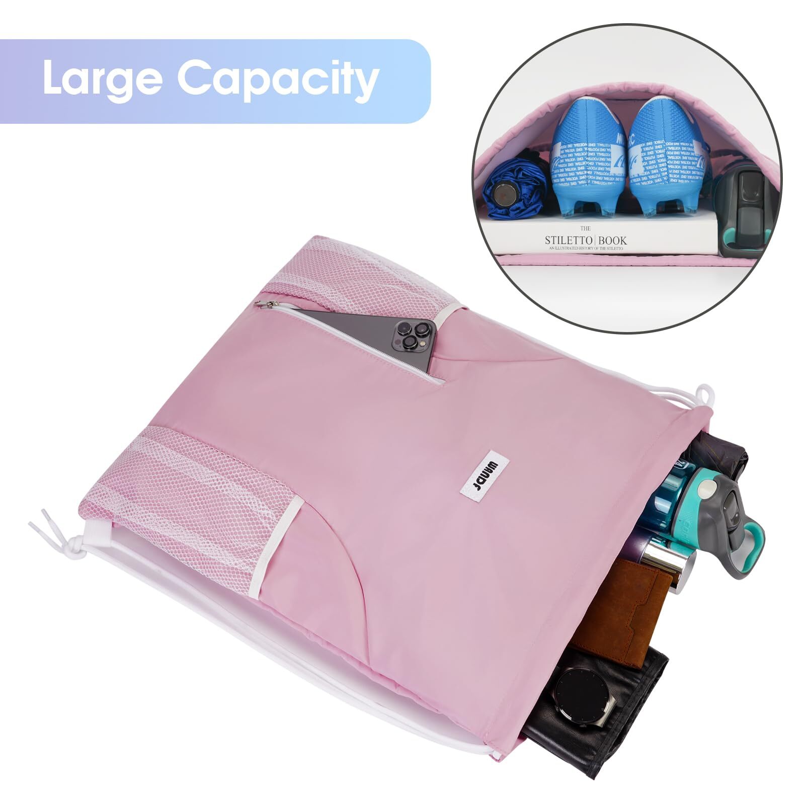 Drawstring Backpack Sports Gym Sackpack With Mesh Pockets Water Resistant String