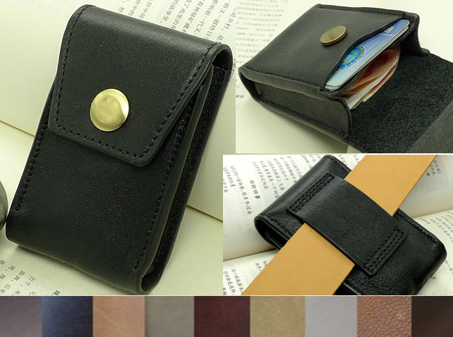 Men small Bag belt Waist fanny Pack wallet purse Cow Leather Pouch black 219
