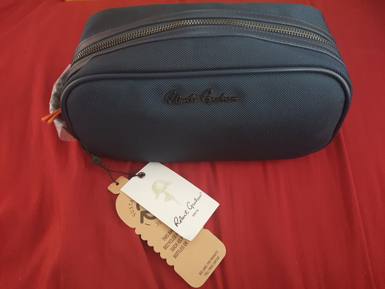 Robert Graham Navy Blue Hydrus Max Shaving Toiletry Travel Bag Paisley Interior