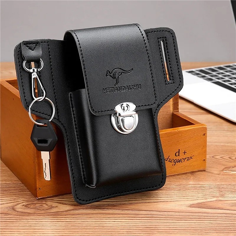 Men’s Leather Belt Waist Bag Phone Pouch Key Holder Work Fanny Pack Holster