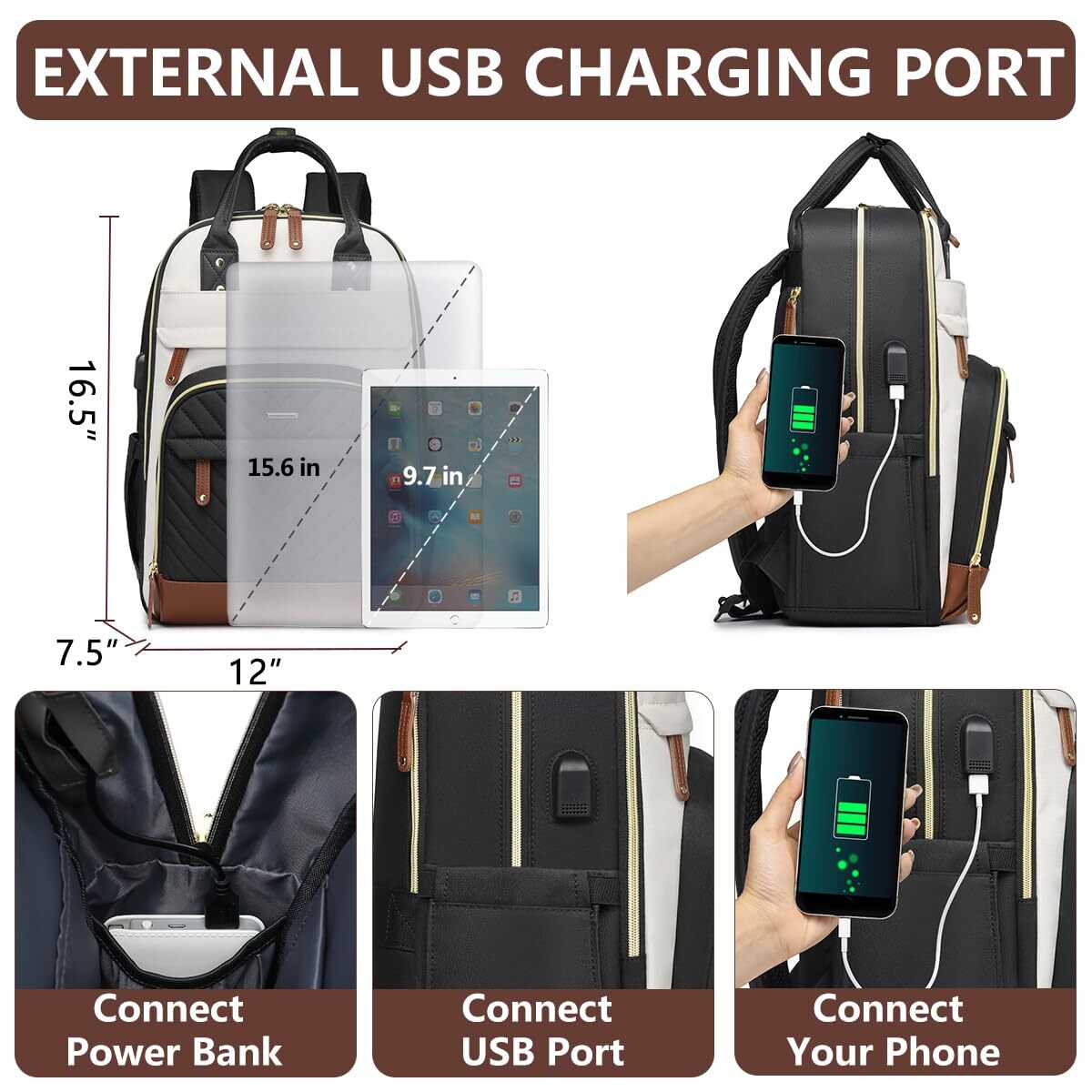 Laptop Backpack 15.6″ Work & Travel Bag Waterproof USB Charging Port