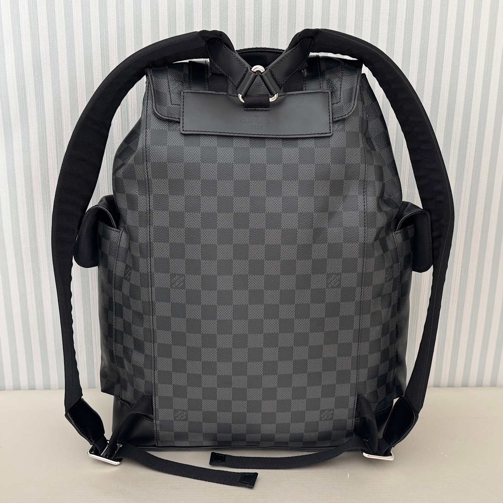 LOUIS VUITTON Christopher MM N41379 Damier Graphite Backpack Black Leather Men’s