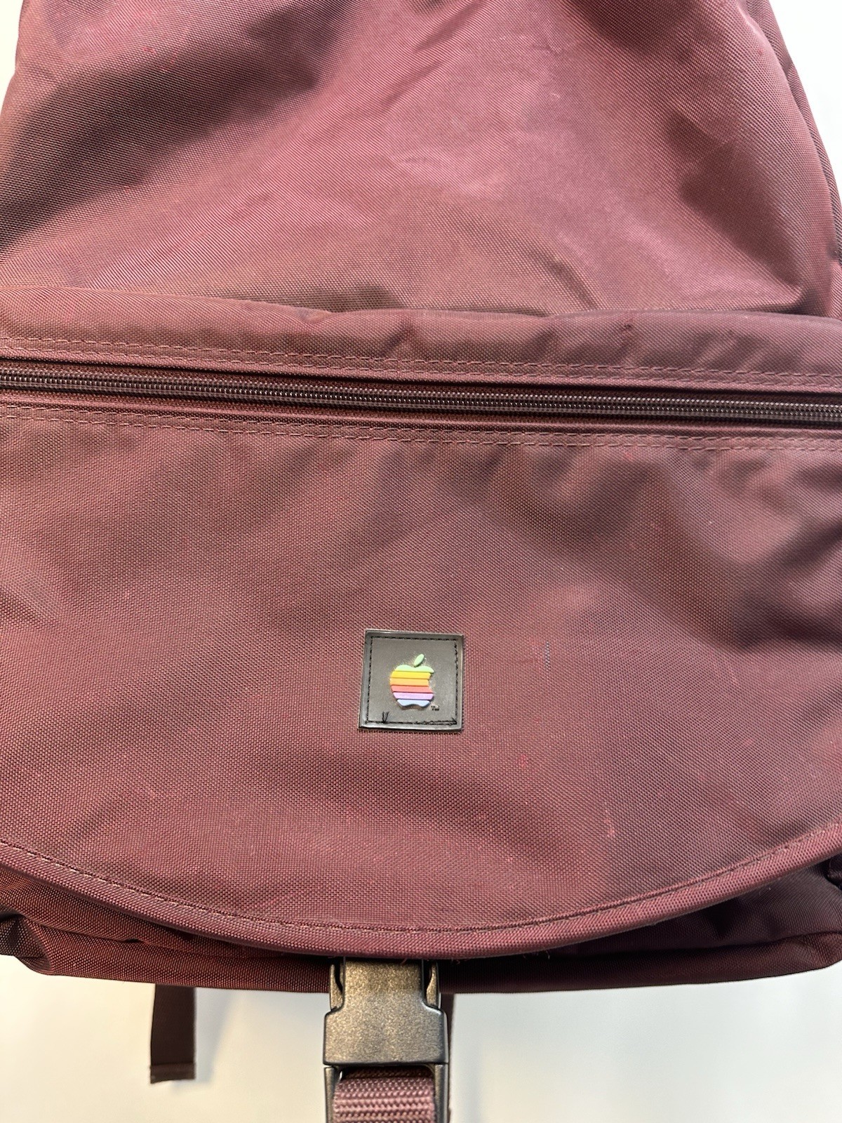 Vint Apple Computer Nylon Backpack Bag W Retro Logo Maroon 7x13x15 In #8