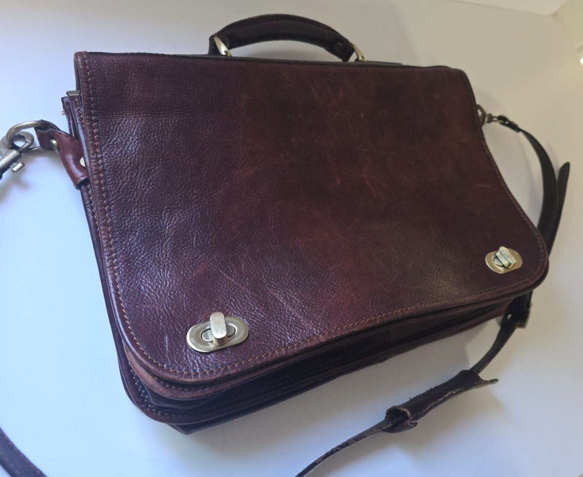 Prodotto Artigianale Vera Pelle Brown Leather Shoulder Messenger Bag Made Italy