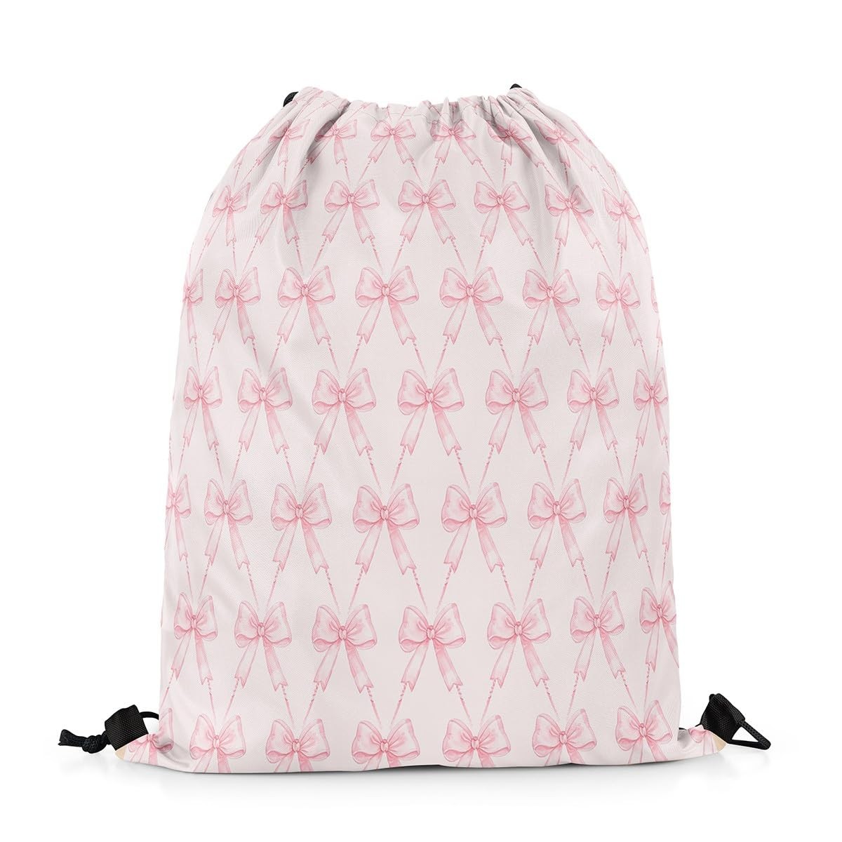 Bow Drawstring Backpack 13″x15.7″ Pink Bow Sports Drawstring Sackpack Cute Bo…